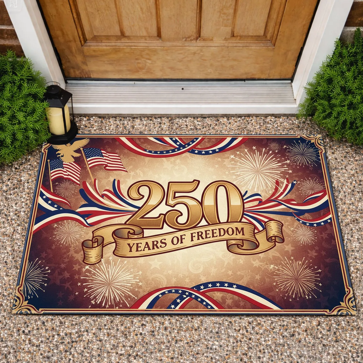250 Years of Freedom American Flag Eagle Patriotic Fireworks - USA 1776-2026 Anniversary Doormat - 1