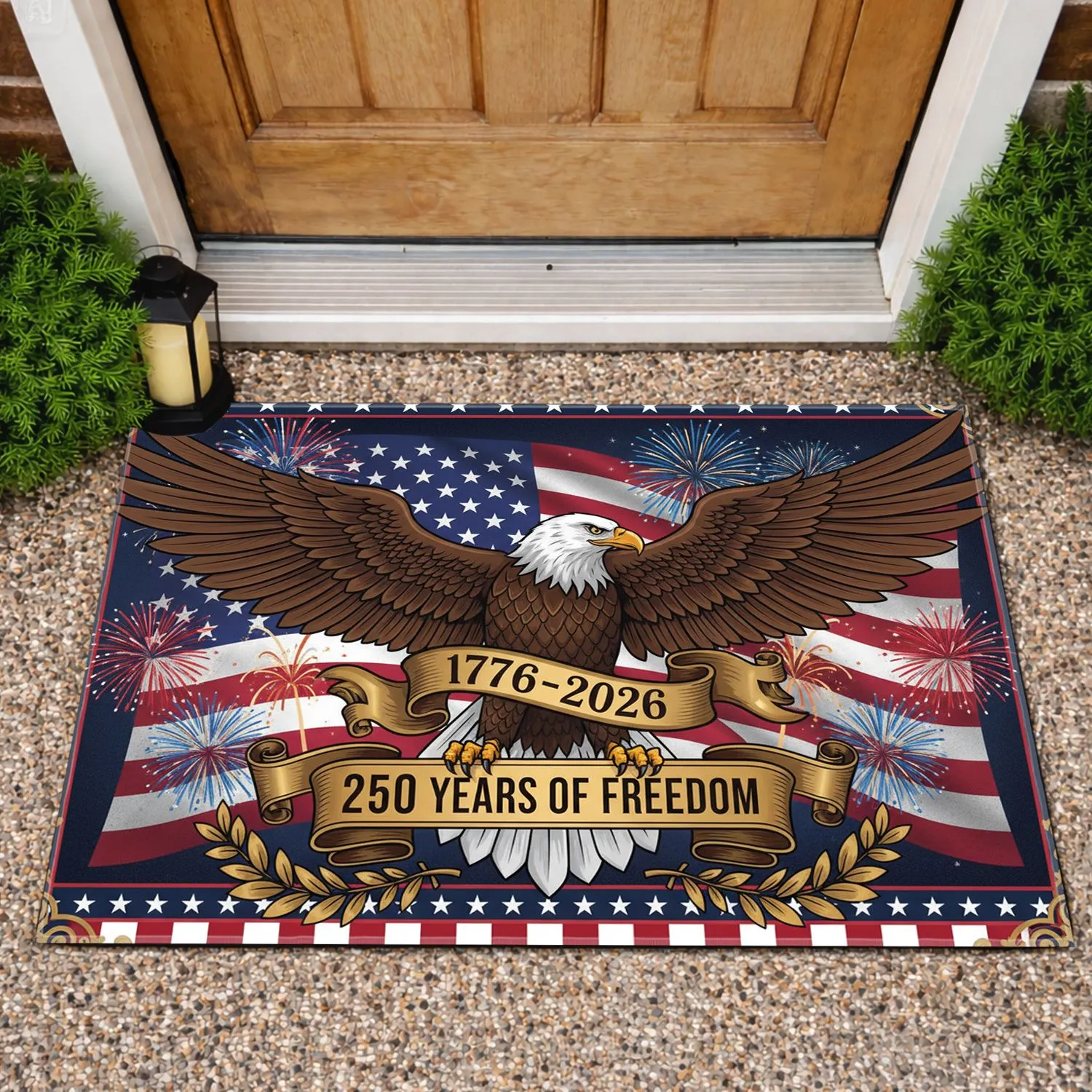 Bald Eagle American Flag 1776-2026 - USA 250th Anniversary Independence Day Gift for Veterans Doormat - 1