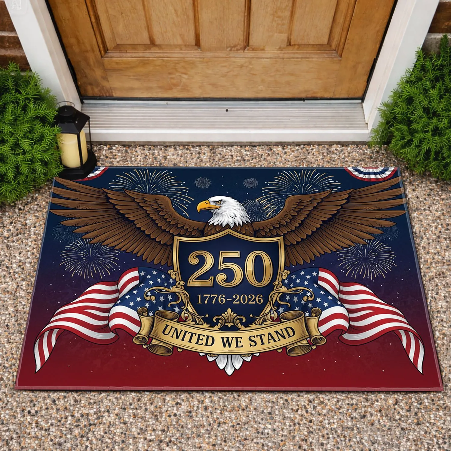 Bald Eagle American Flag Patriotic 1776-2026 - USA 250th Anniversary United We Stand Doormat - 1