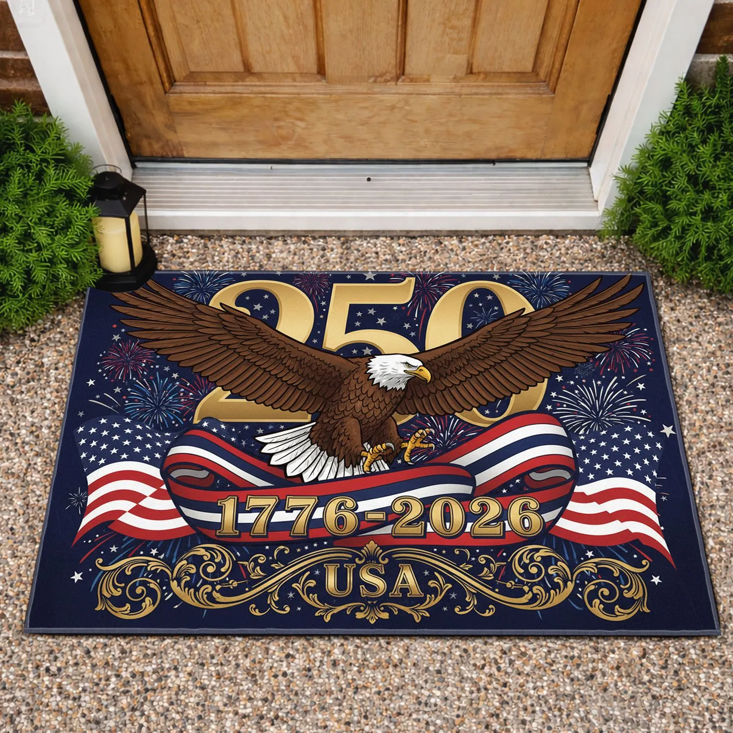 Bald Eagle American Flag 1776-2026 - USA 250th Anniversary Gift for Veterans Doormat - 1