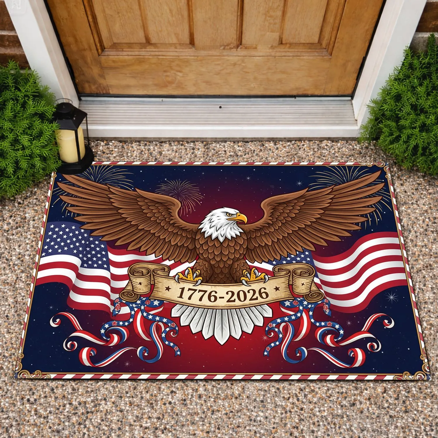 Bald Eagle American Flag 1776-2026 - USA 250th Anniversary Patriotic Red White Blue Doormat - 1