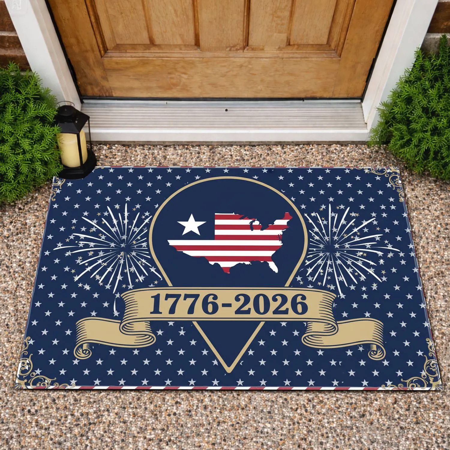 USA Map Pin 1776-2026 Stripes Star - America 250th Anniversary Patriotic Event Doormat - 1