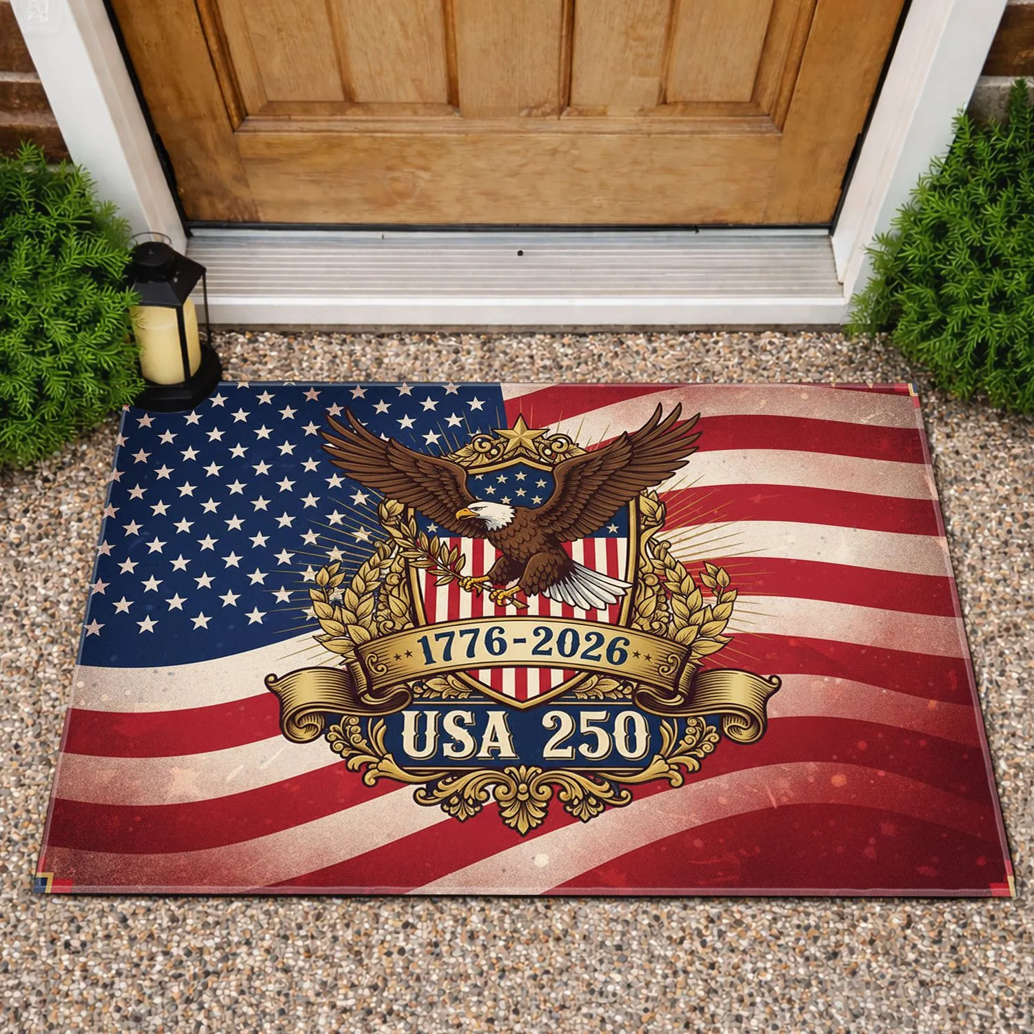 Bald Eagle American Flag 1776-2026 - USA 250th Anniversary Patriotic Shield for Veterans Doormat - 1