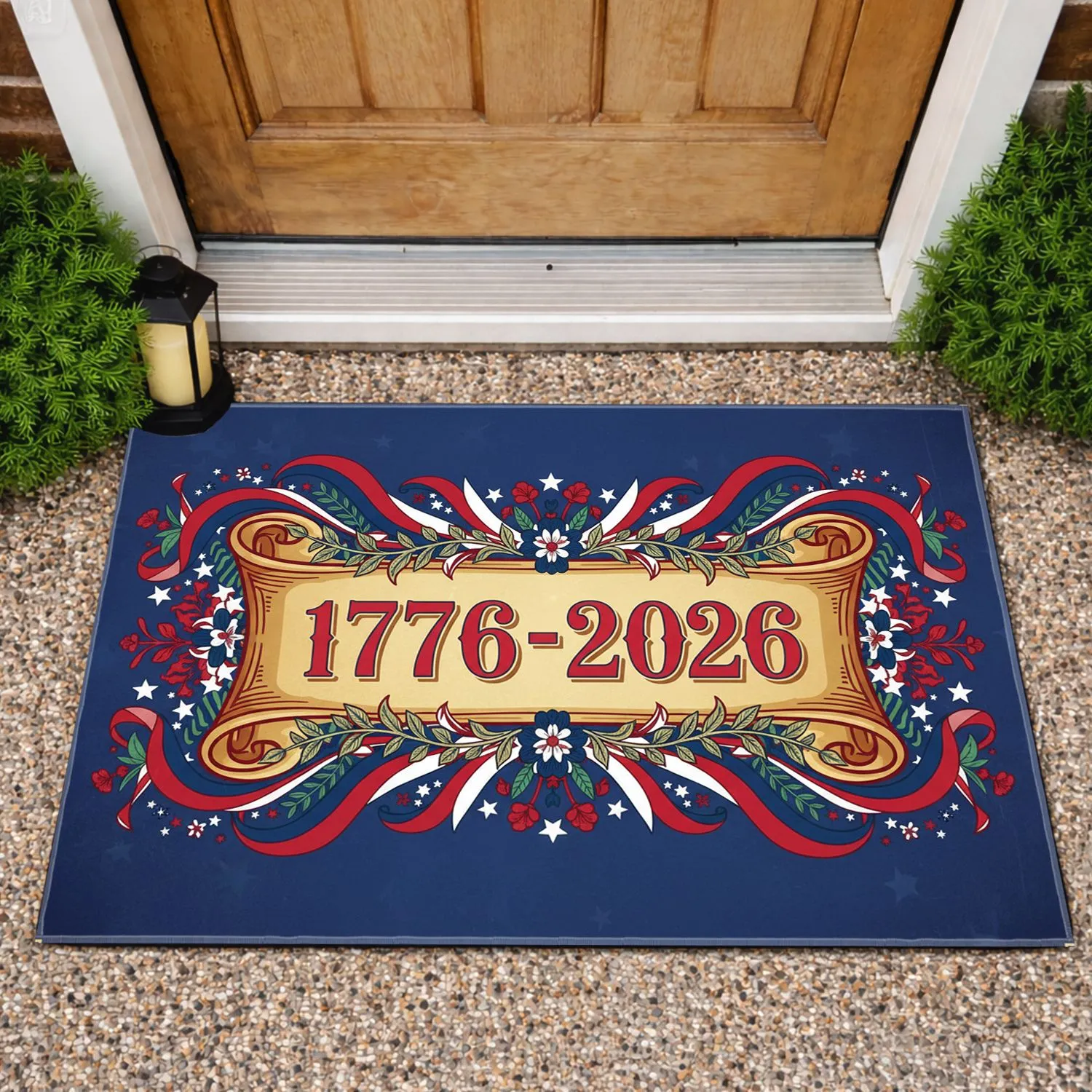 1776-2026 Patriotic Ornate Star Border USA 250th Anniversary Independence Day Doormat - 1