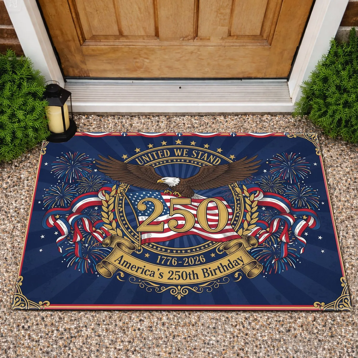 Bald Eagle American Flag 1776-2026 - America 250th Anniversary Patriotic United We Stand Doormat - 1