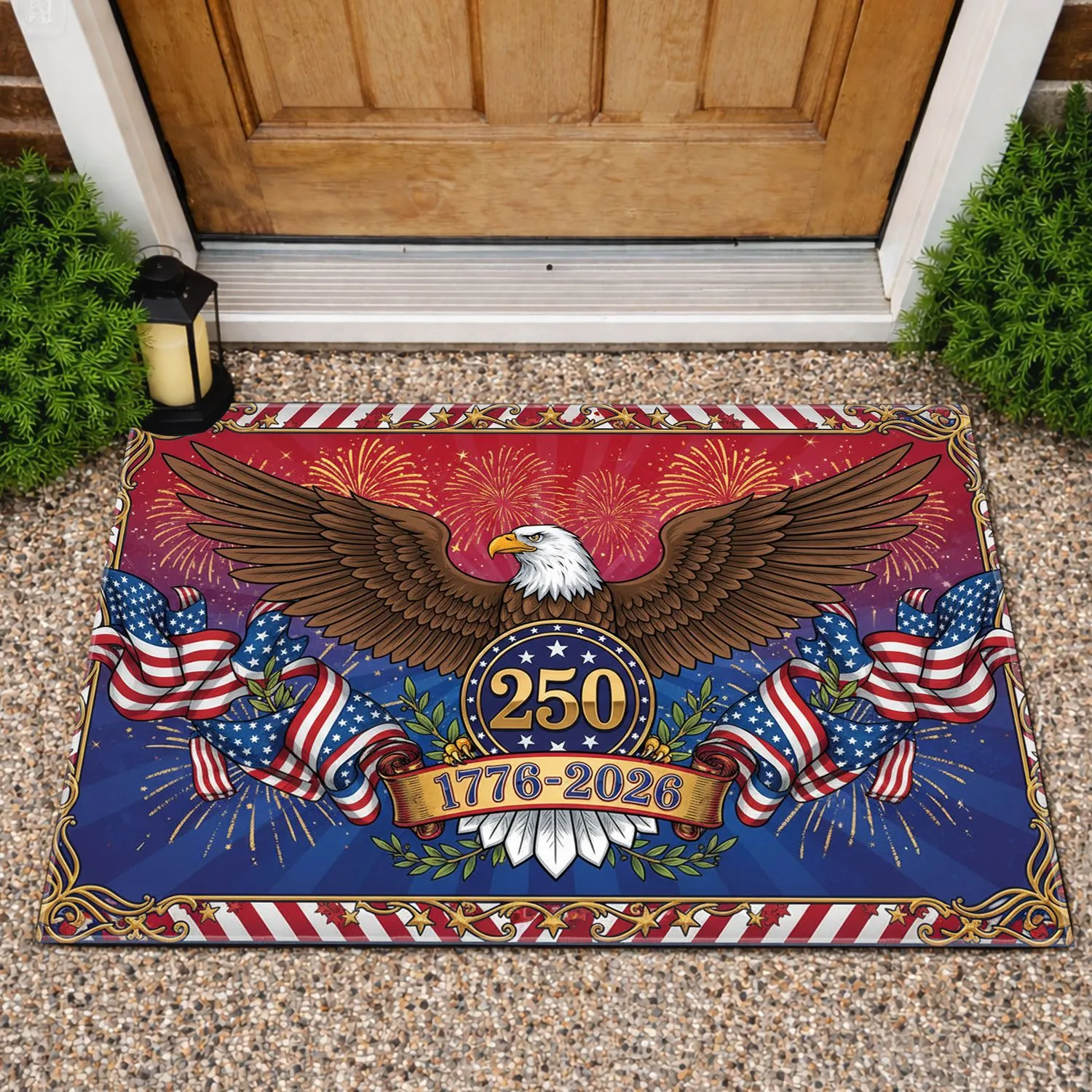 Bald Eagle American Flag Shield 1776-2026 - USA 250th Anniversary Gift for Veterans Doormat - 1