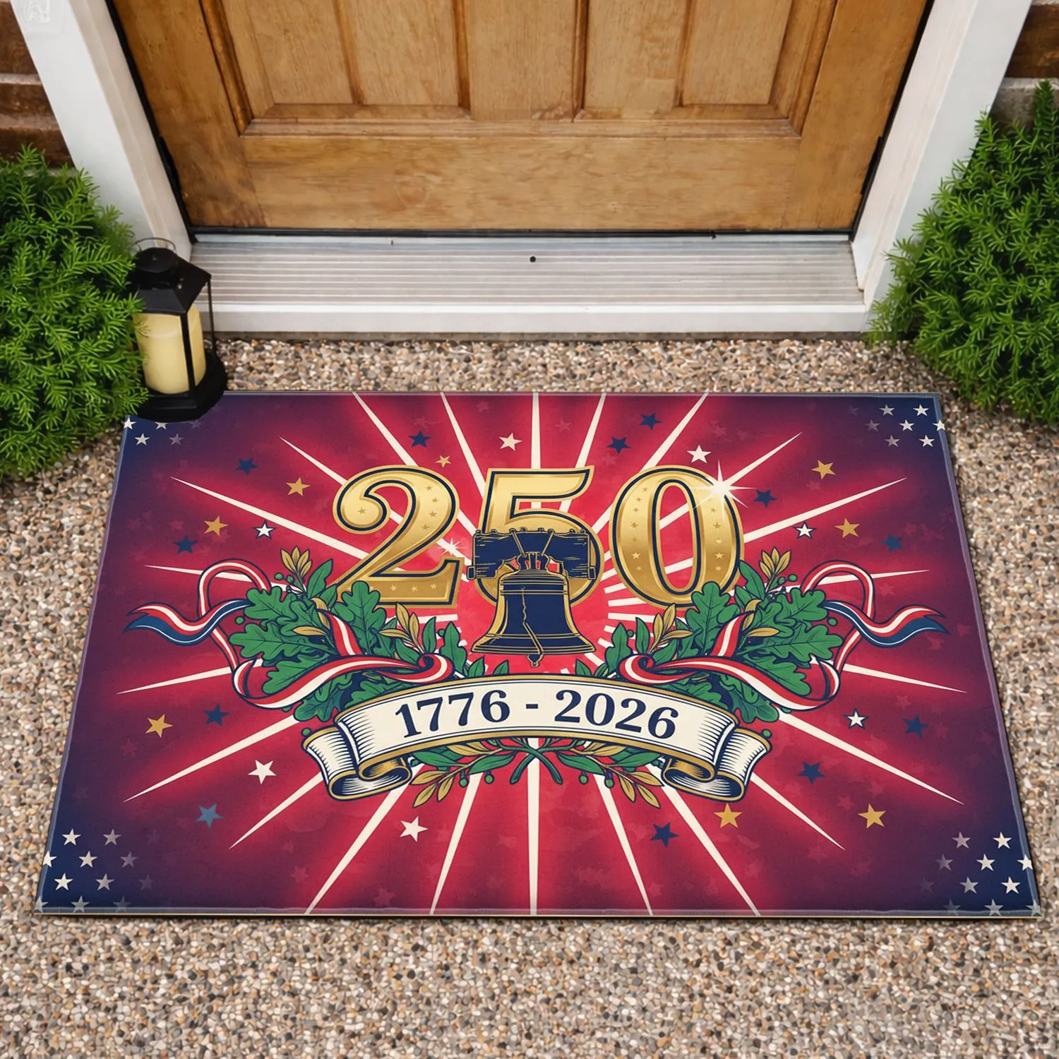 Antique Gold 250 Emblem Liberty Bell 1776-2026 - USA 250th Anniversary Patriotic Doormat - 1