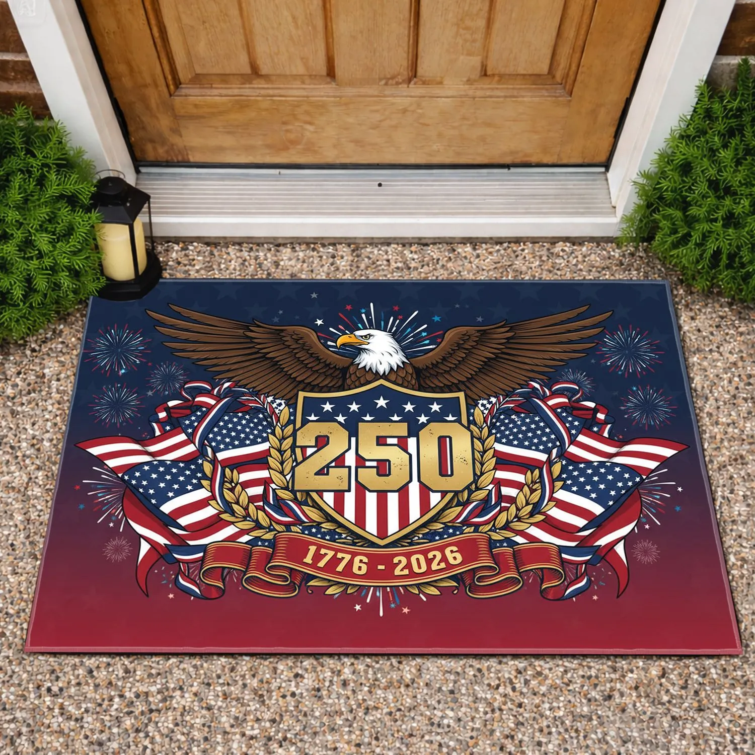 USA 250th Anniversary Bald Eagle Flag Shield 1776-2026 - Patriotic Independence Day Doormat - 1