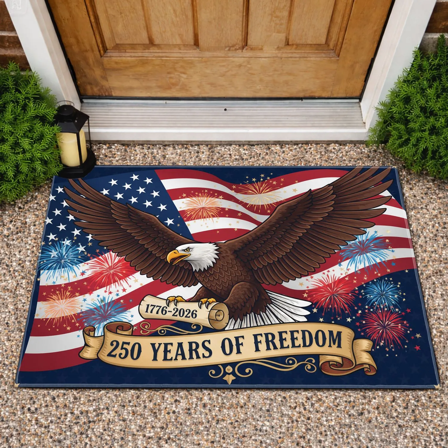 Bald Eagle American Flag 1776-2026 - USA 250th Anniversary Independence Day for Veterans Doormat - 1