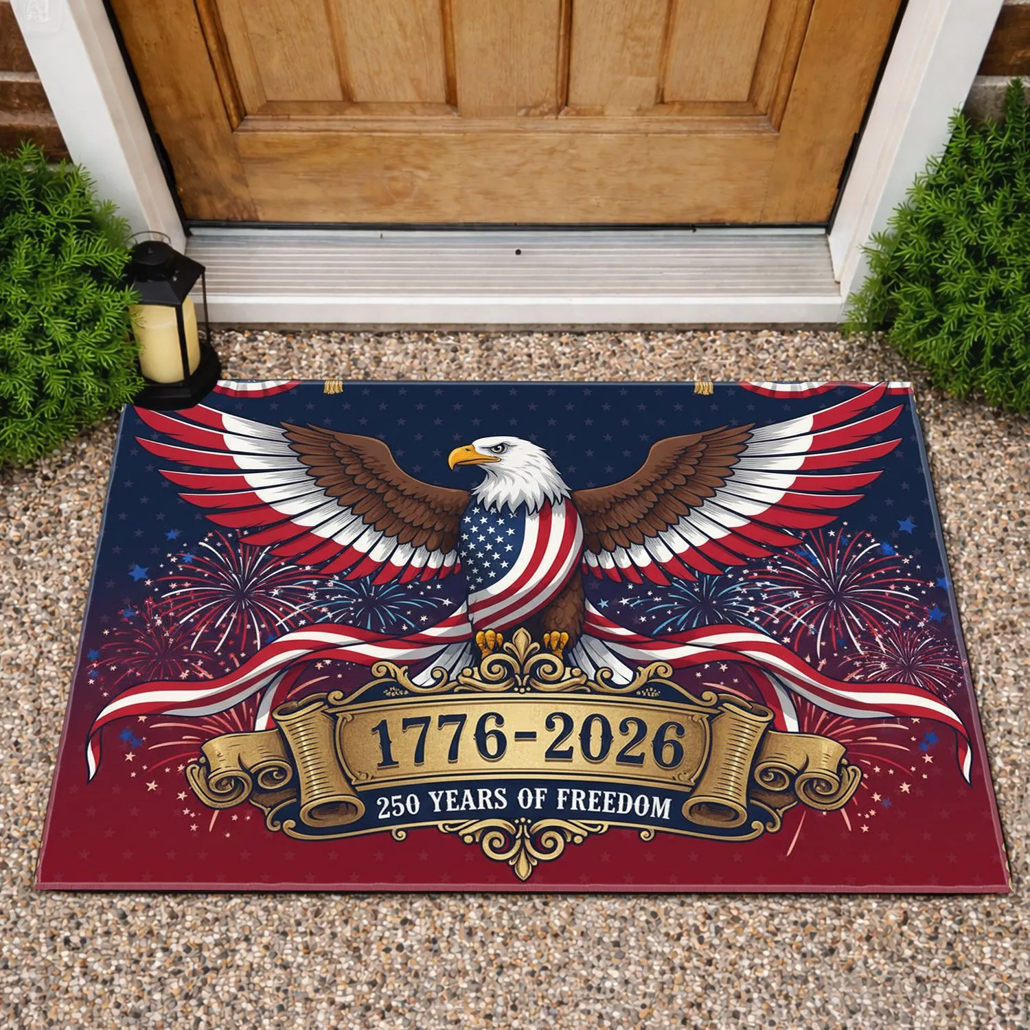 Bald Eagle American Flag 1776-2026 Fireworks Celebration - USA 250th Anniversary Doormat - 1