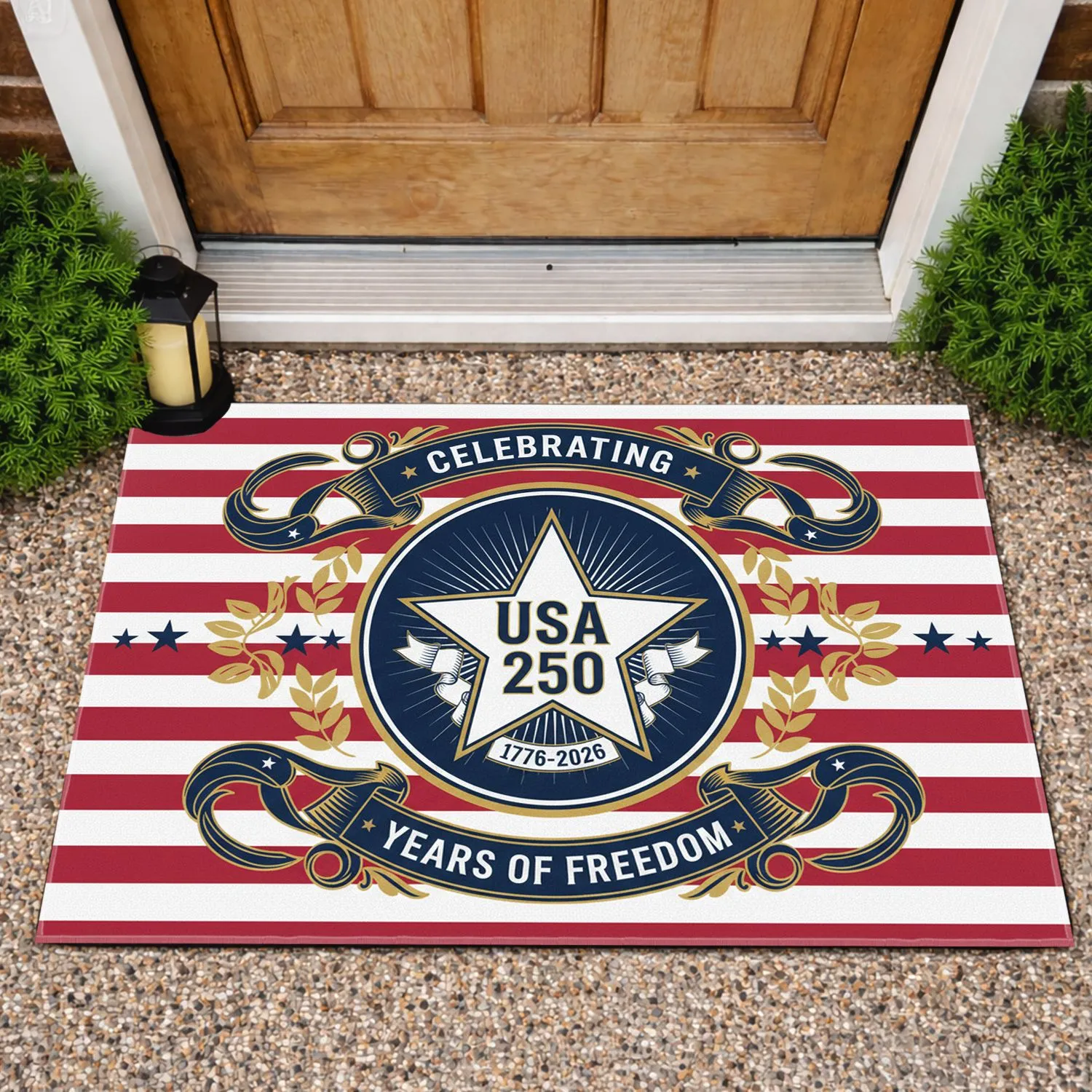 USA 250th Anniversary 1776-2026 - Celebrating Years of Freedom American Flag Stripes Doormat - 1