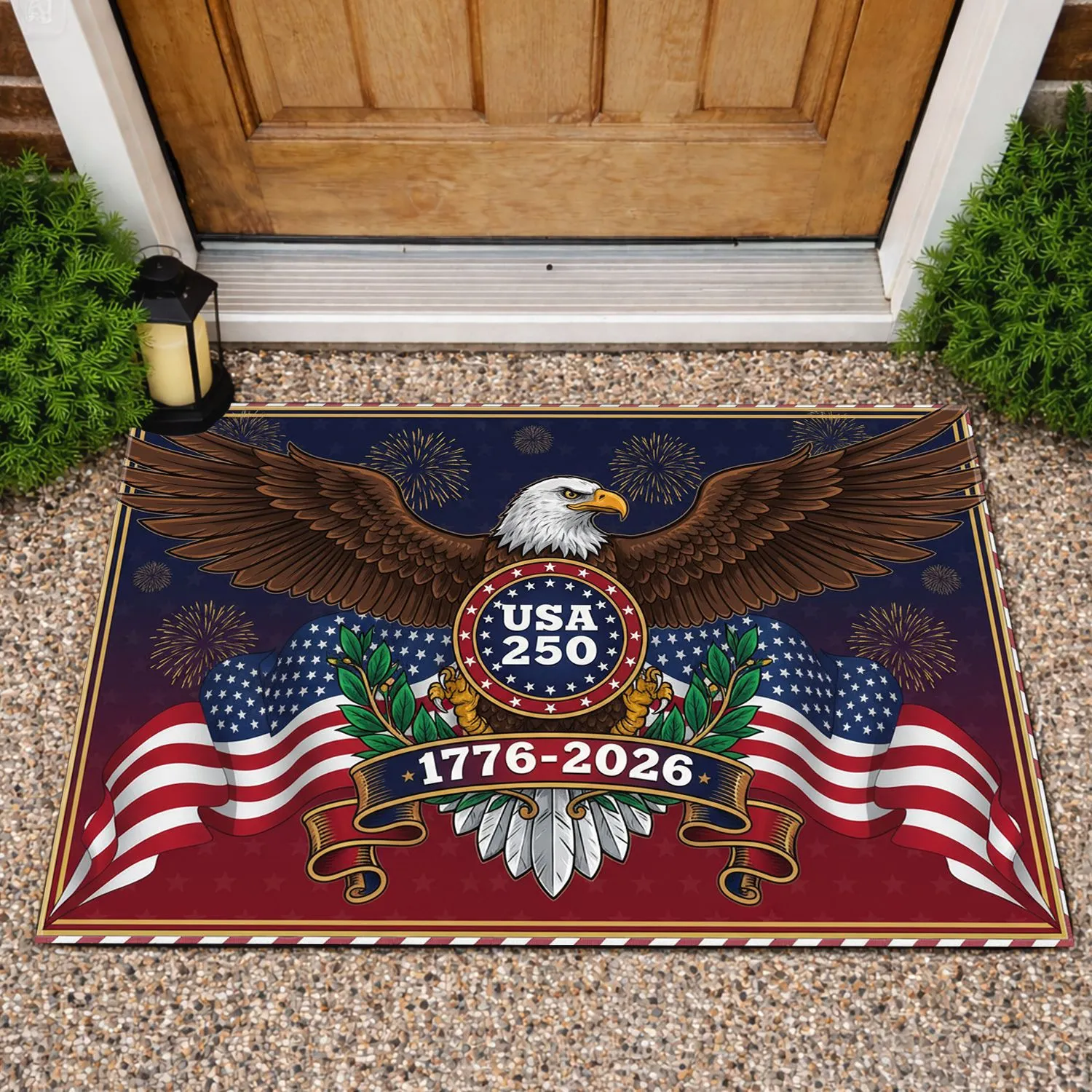 Bald Eagle American Flag USA 250 1776-2026 - 250th Anniversary Gift for Veterans Doormat - 1
