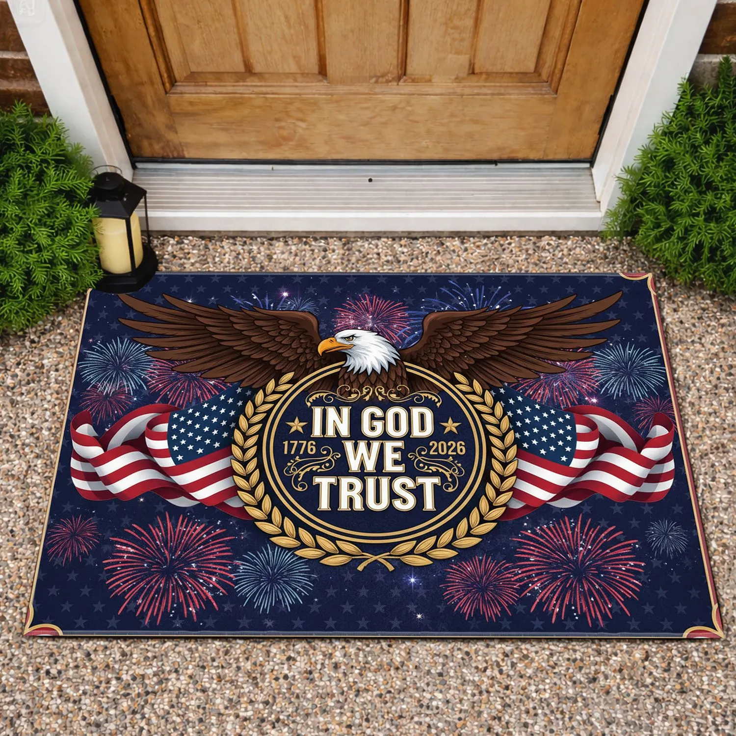 Bald Eagle American Flag 1776-2026 IN GOD WE TRUST - USA 250th Anniversary Gift for Veterans Doormat - 1