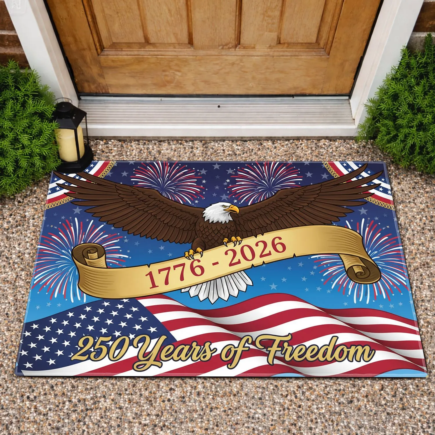 Bald Eagle American Flag 1776-2026 - USA 250th Anniversary Independence Day Gift for Veterans Doormat - 1