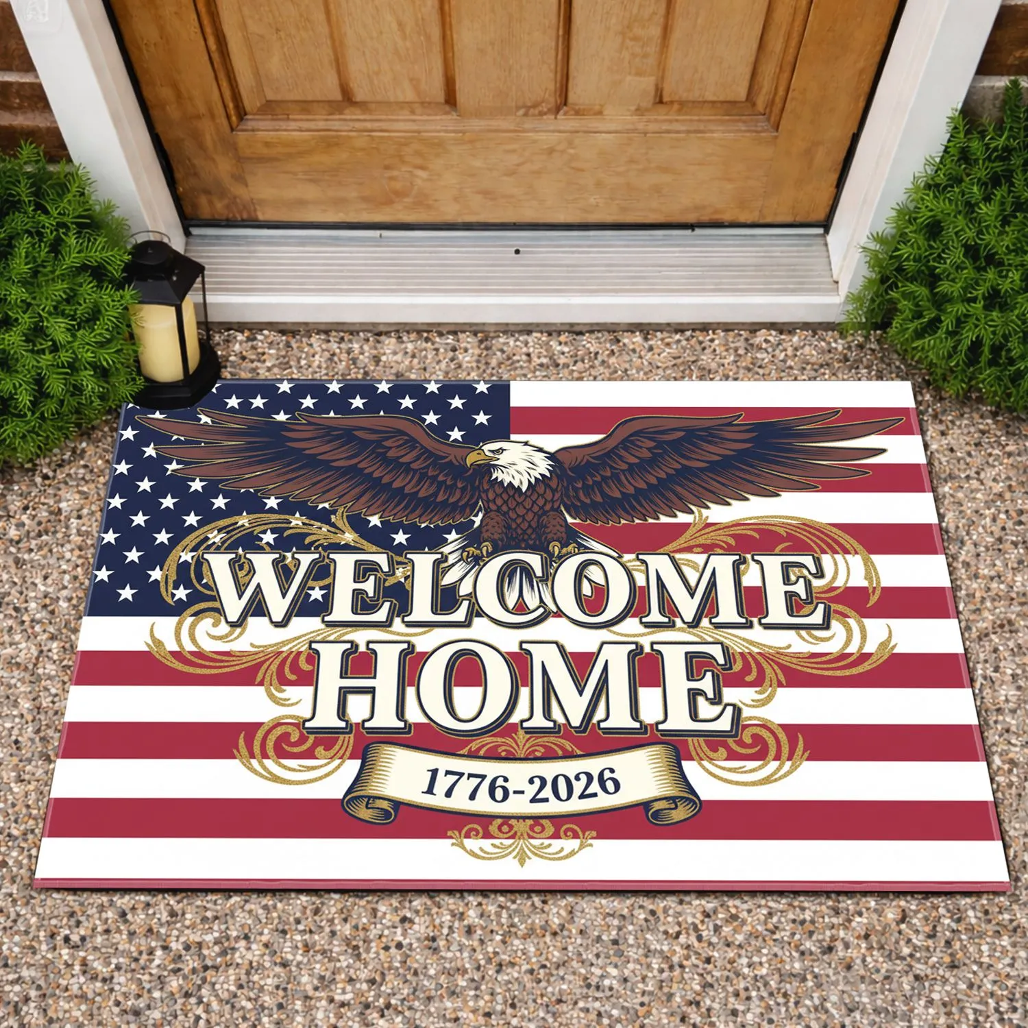 Bald Eagle American Flag Welcome Home - USA 250th Anniversary 1776-2026 Patriotic Doormat - 1