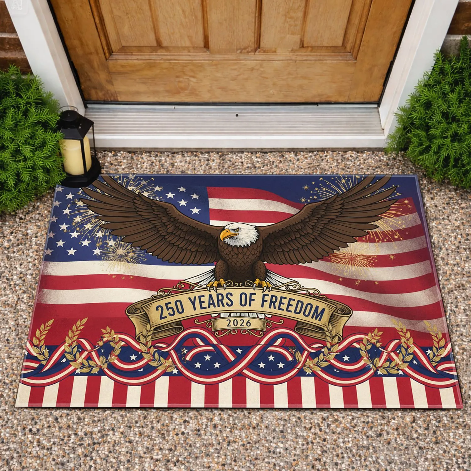 Bald Eagle American Flag 250 Years Freedom 1776-2026 - USA Patriotic Heritage Doormat - 1