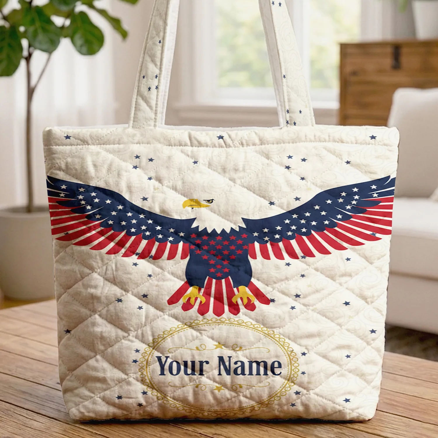 Bald Eagle American Flag USA Medallion Independence Day Gift for Veterans Quilted Tote Bag - 1