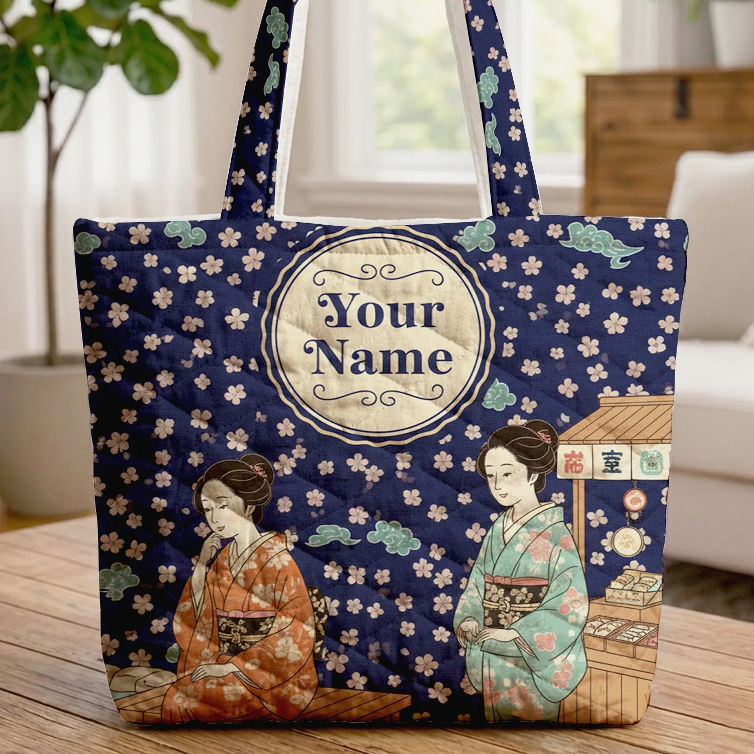 Japanese Women Kimono Hot Spring Street Scene - Travel Essentials Lifestyle Quilted Tote Bag - 1