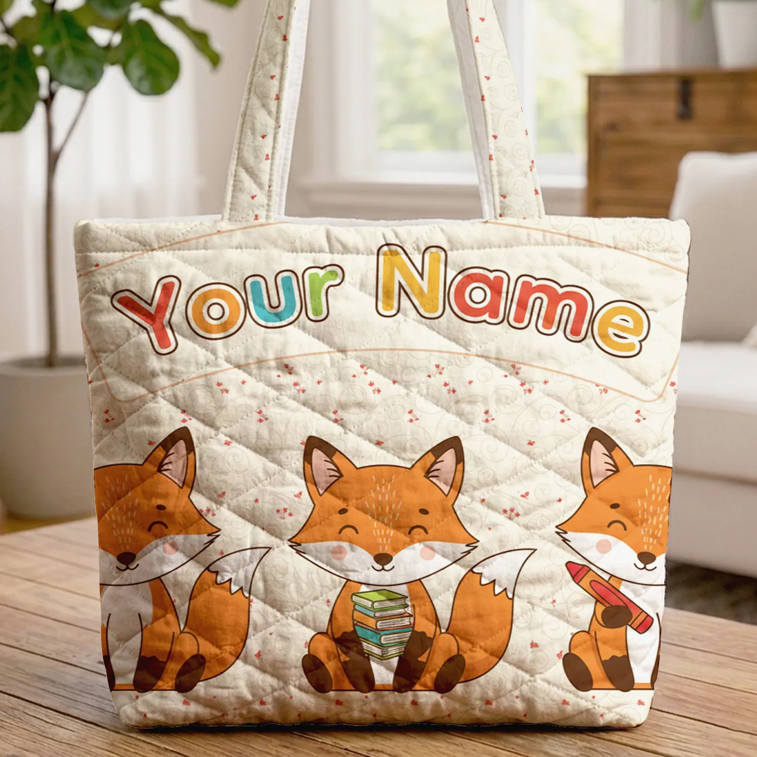 Personalized Foxes Creative Play Name - Child Art Lover Lifestyle Gift Quilted Tote Bag - 1