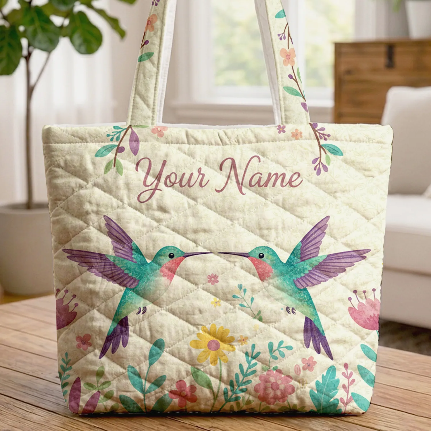 Hummingbirds Wildflowers Vines - Wildlife Lover Gift Quilted Tote Bag - 1