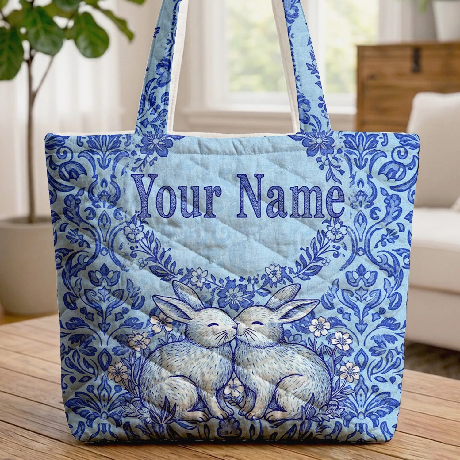 Bunnies Wildflower Scroll Paisley - Everyday Carry Item Quilted Tote Bag - 1