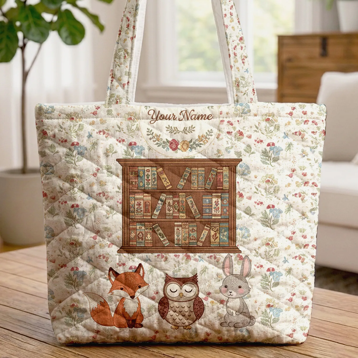 Book Spines Wildflower Wreath - Literary Gift for Book Lovers Quilted Tote Bag - 1