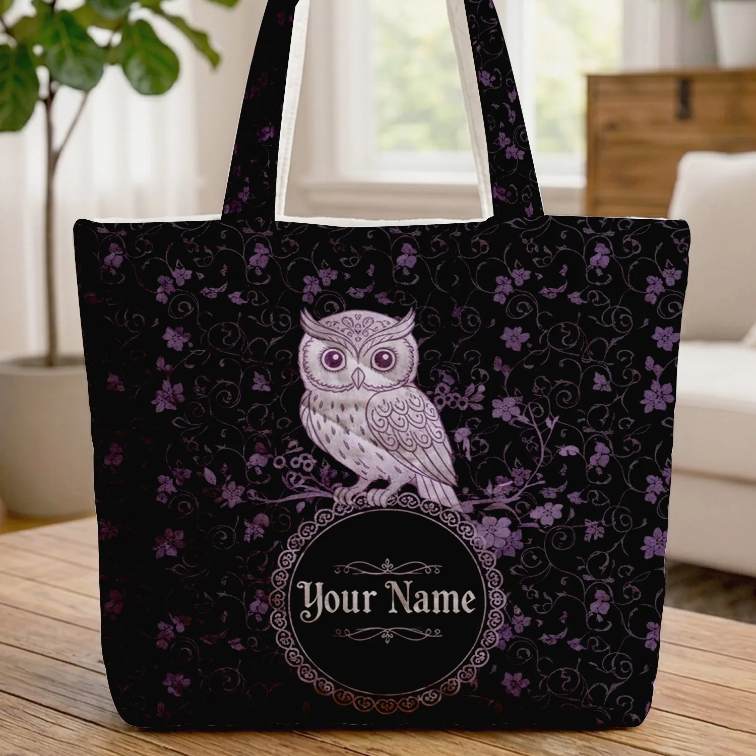 Gothic Owl Blossom Vine - Wildlife Lover Gift Quilted Tote Bag - 1