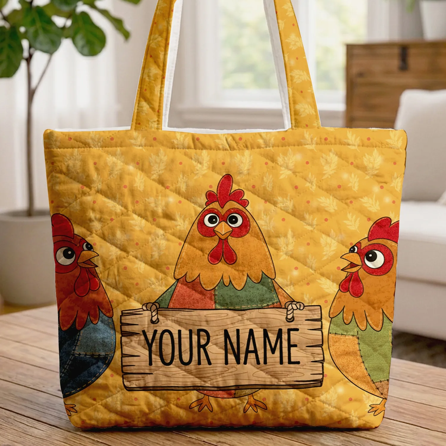 Chickens Red Combs Wattles Wheat Berries Farmhouse Home Decor Gift for Chicken Lover Quilted Tote Bag - 1