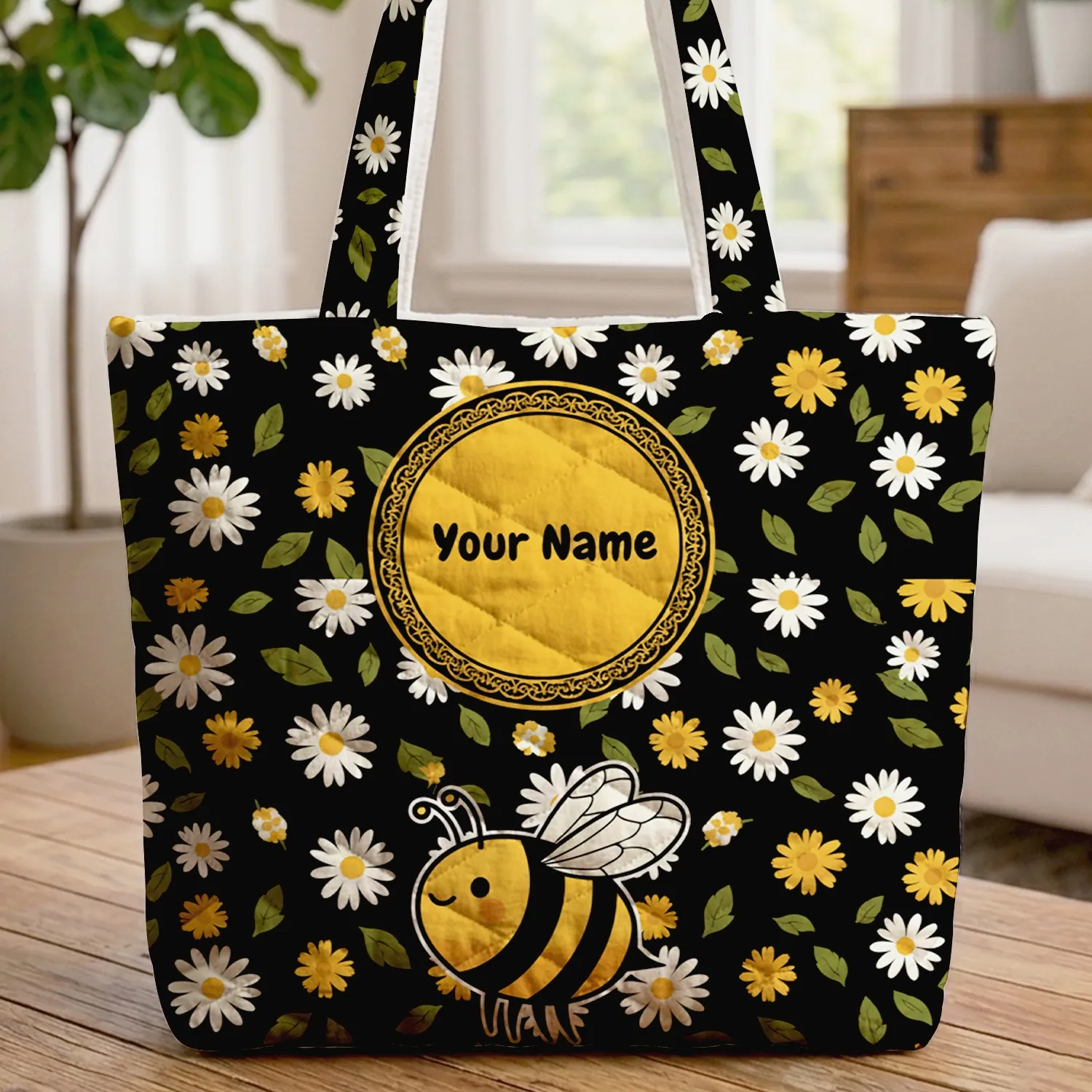 Bee Daisy Flowers - Everyday Use Gift for Bee Lovers Quilted Tote Bag - 1