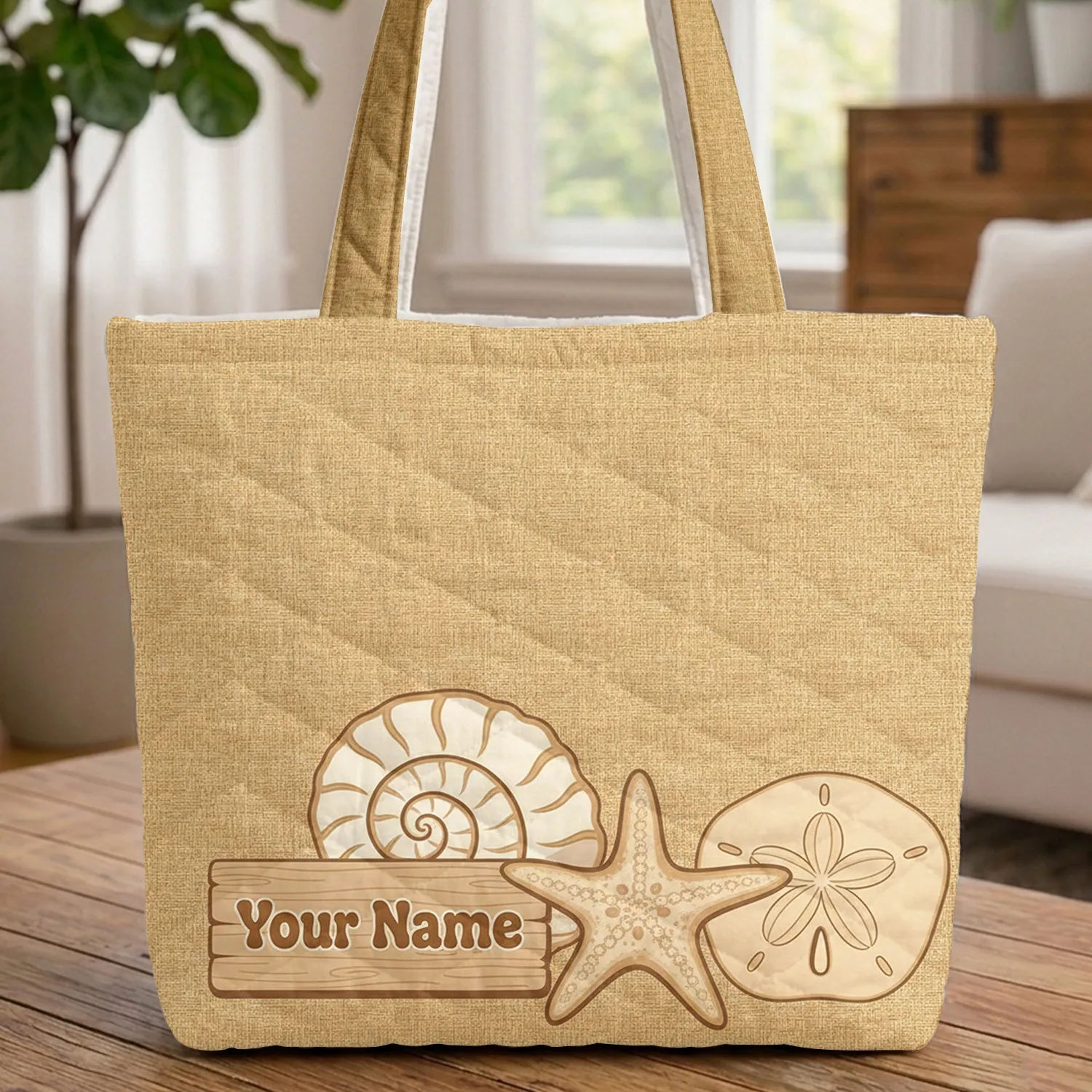 Ornate Seashell Starfish Sand Dollar Beach Vacation Coastal Everyday Gift Quilted Tote Bag - 1