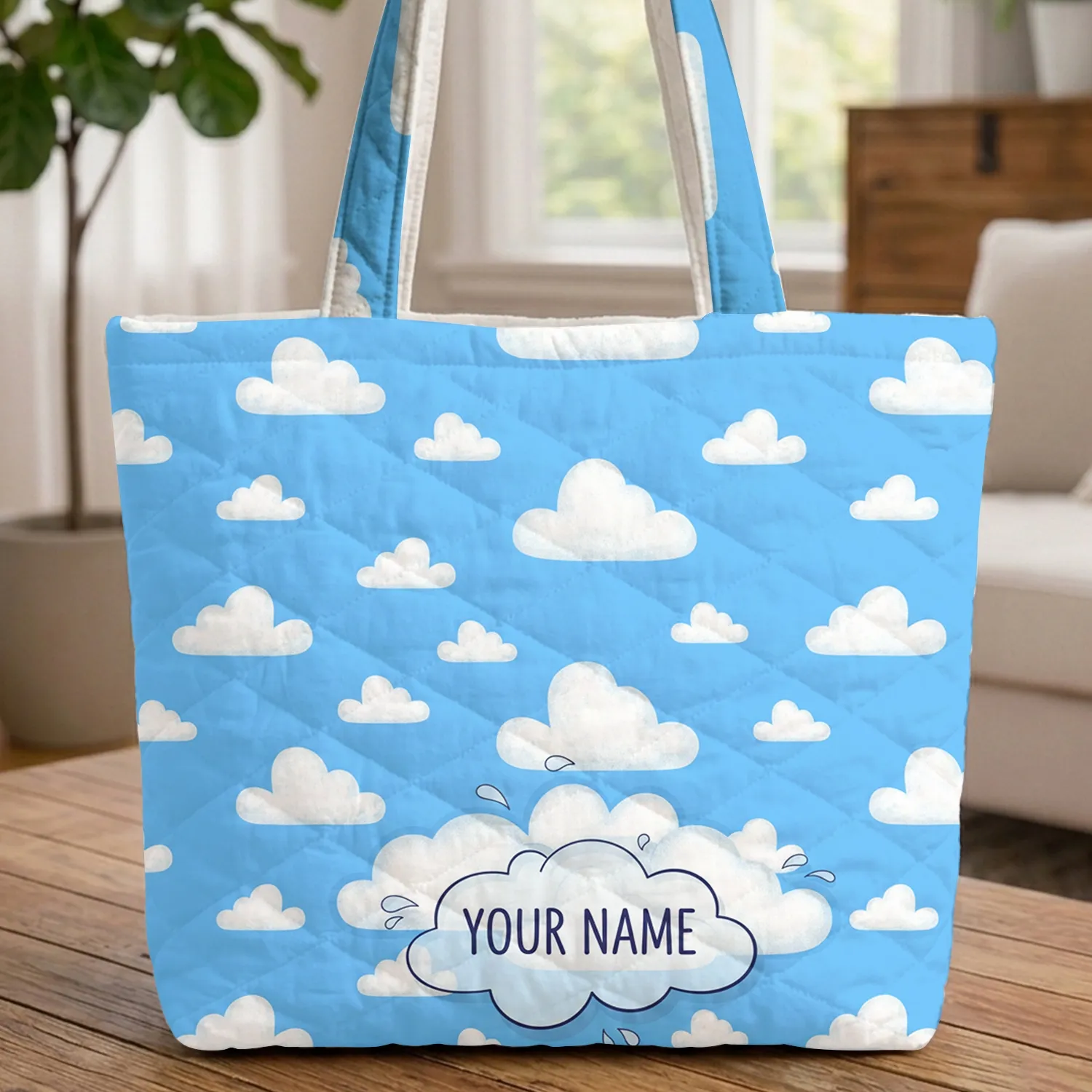 Your Name Cloud Speech Bubble Sky - Kids Everyday Bag Quilted Tote Bag - 1