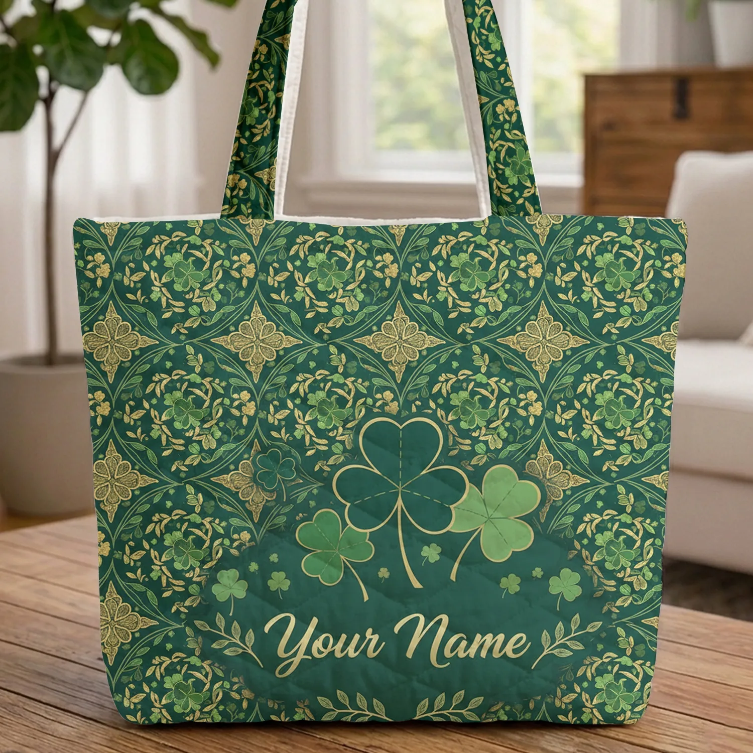 Shamrock Celtic Knotwork Leaf Garland - Everyday Tote Quilted Tote Bag - 1