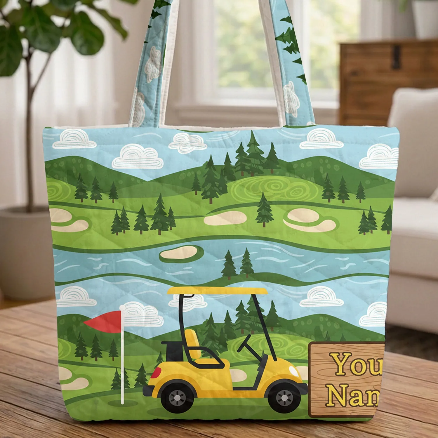 Golf Course Scene Personalized Name - Golf Lover Gift for Golfers Quilted Tote Bag - 1
