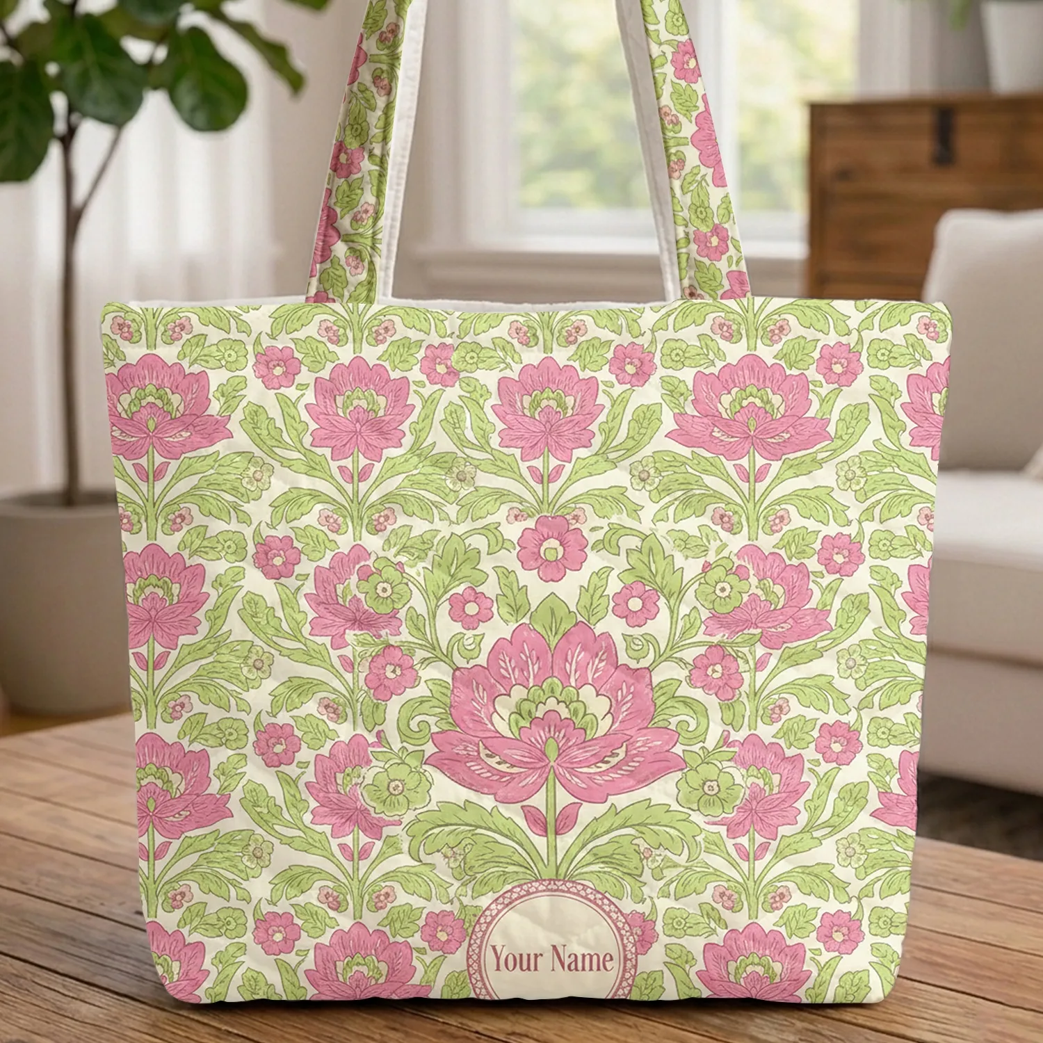 Ornate Floral Medallion Blossoms Leaves - Daily Use Home Decor Gift Quilted Tote Bag - 1