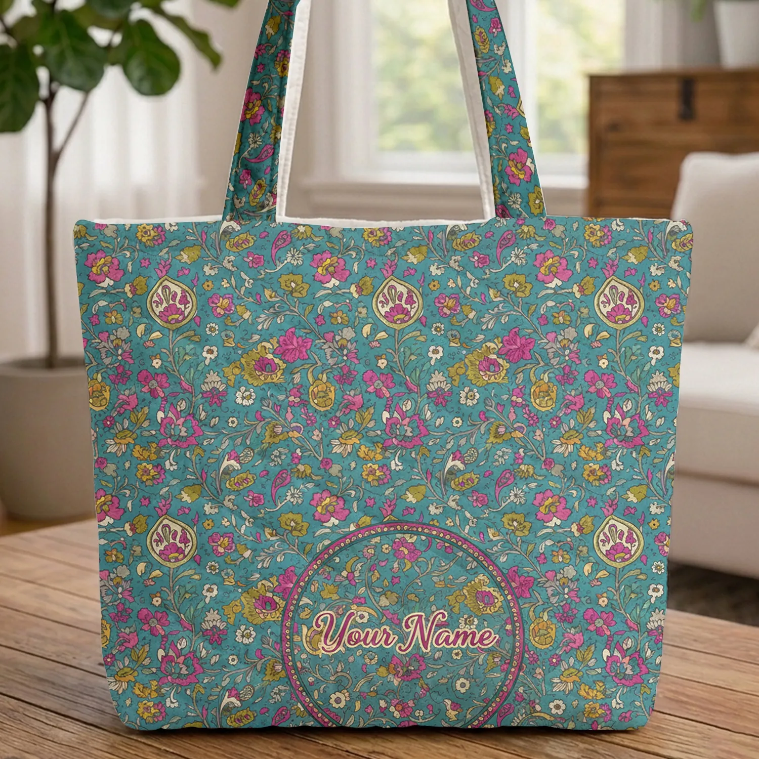Dense Indian Paisley Blooms Leaves Bohemian Lifestyle Travel Essentials Home Decor Gift Quilted Tote Bag - 1