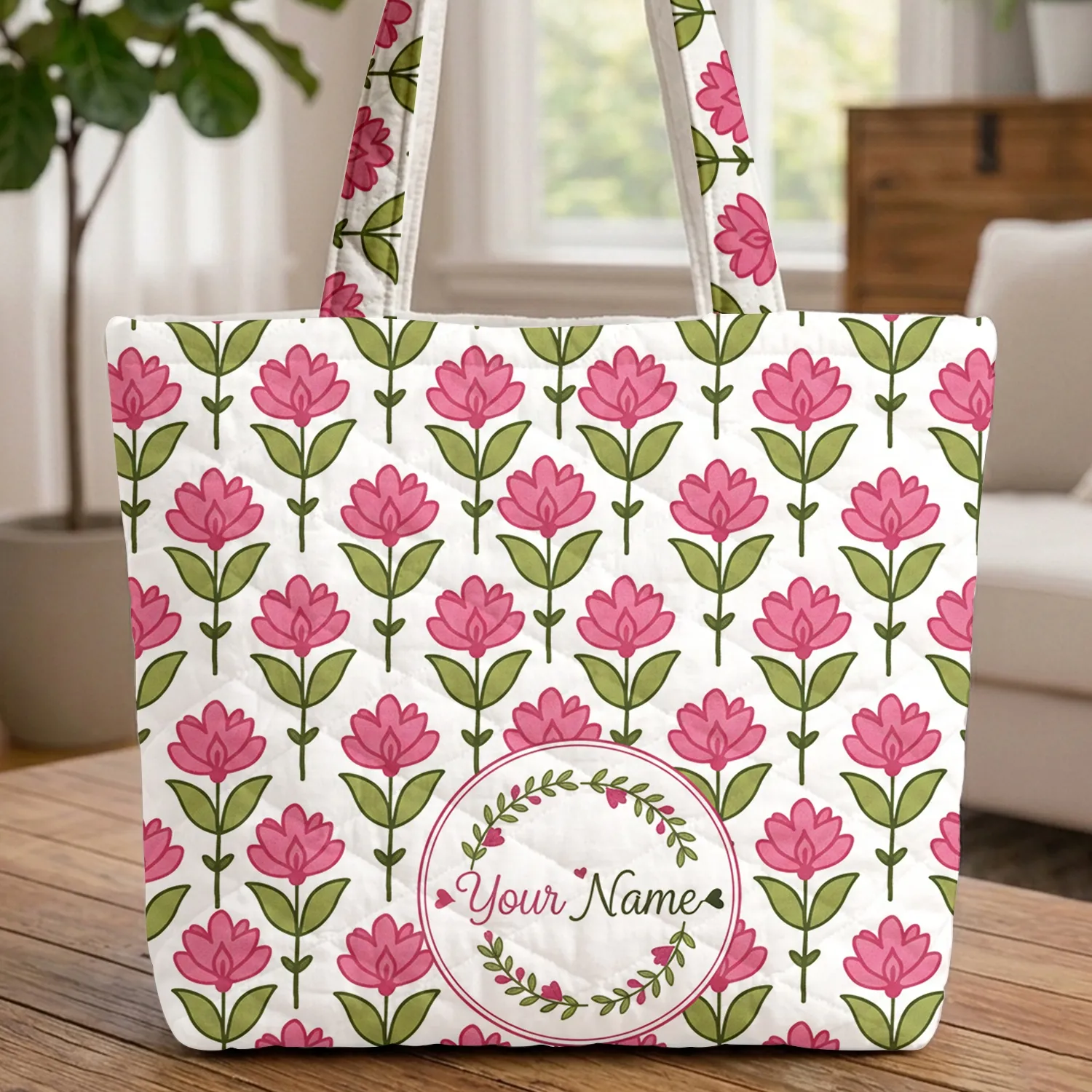 Botanical Floral Medallion Wreath - Everyday Accessory for Her Quilted Tote Bag - 1