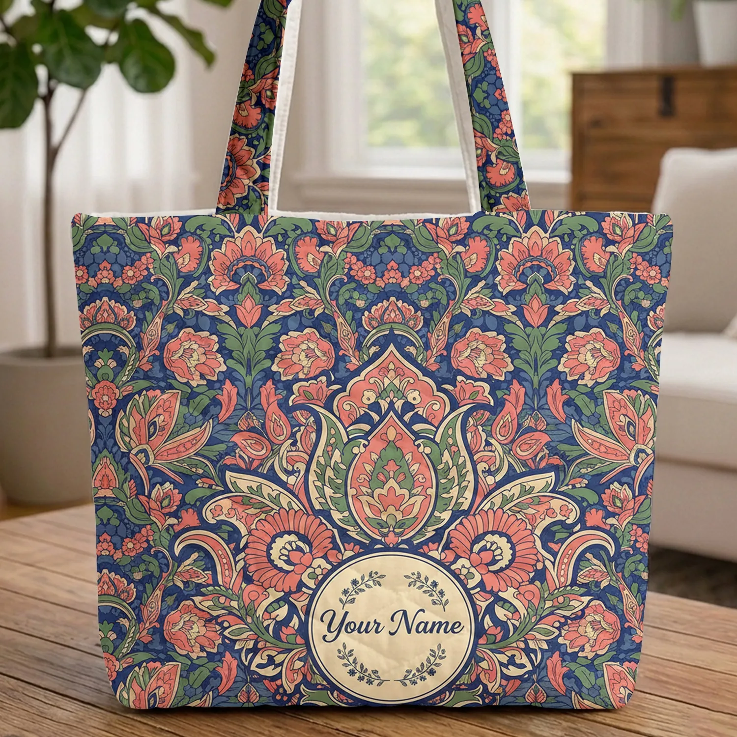 Lush Floral Botanical Paisley Medallion Wreath - Boho Lifestyle Gift Quilted Tote Bag - 1