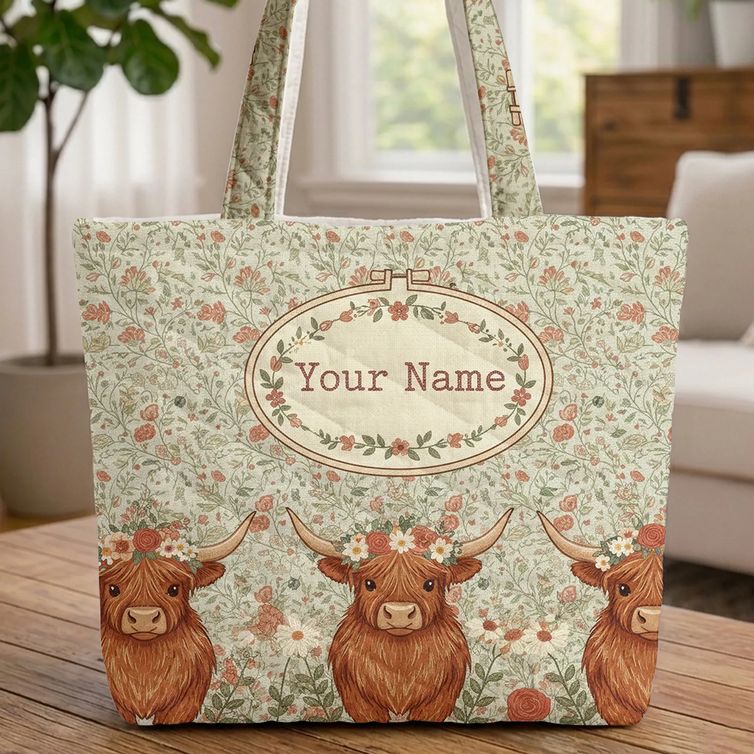 Highland Cow Wildflower Meadow - Farmhouse Decor Gift for Cow Lover Quilted Tote Bag - 1