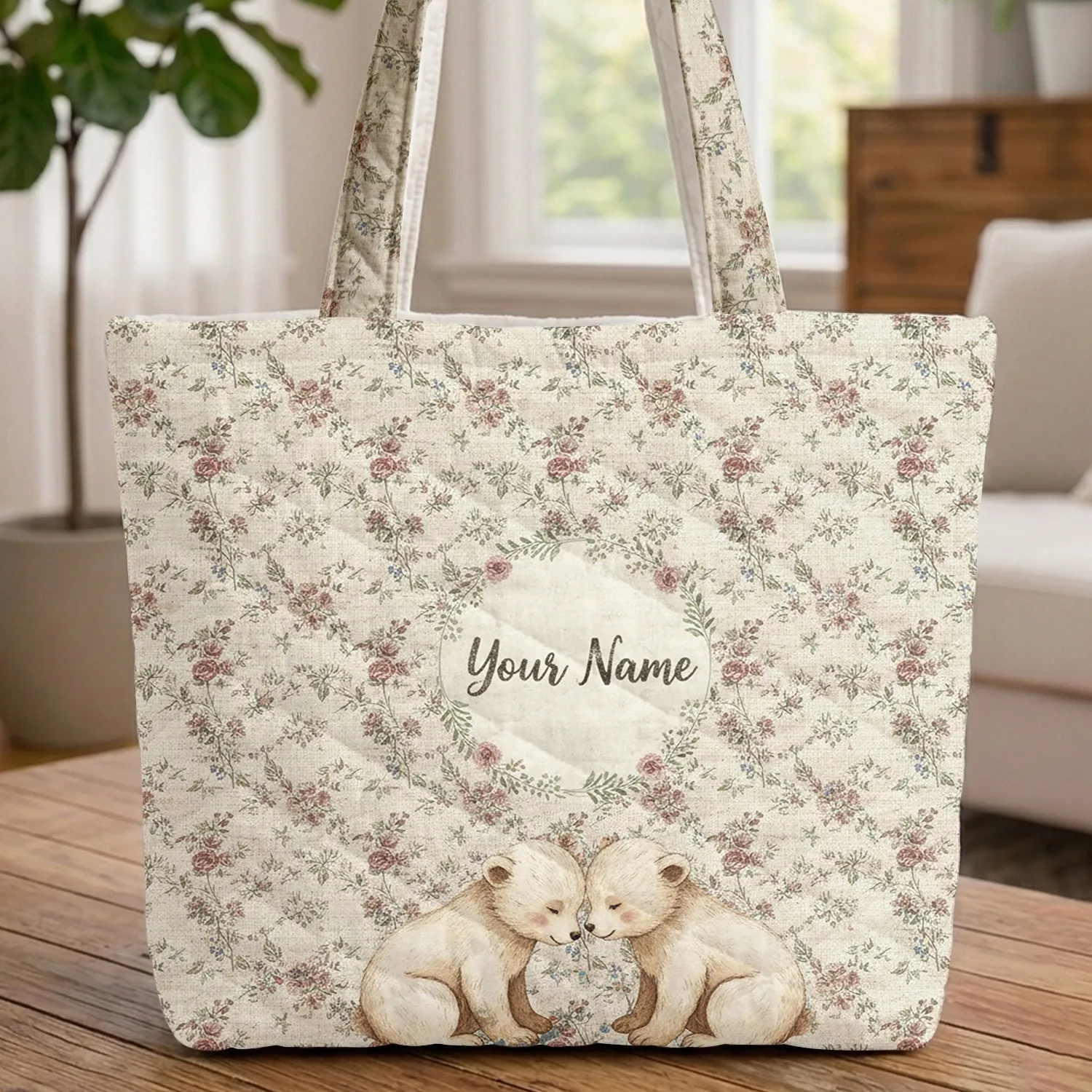 Baby Bears Roses Forget-Me-Nots Wildflowers - Everyday Use Gift Quilted Tote Bag - 1