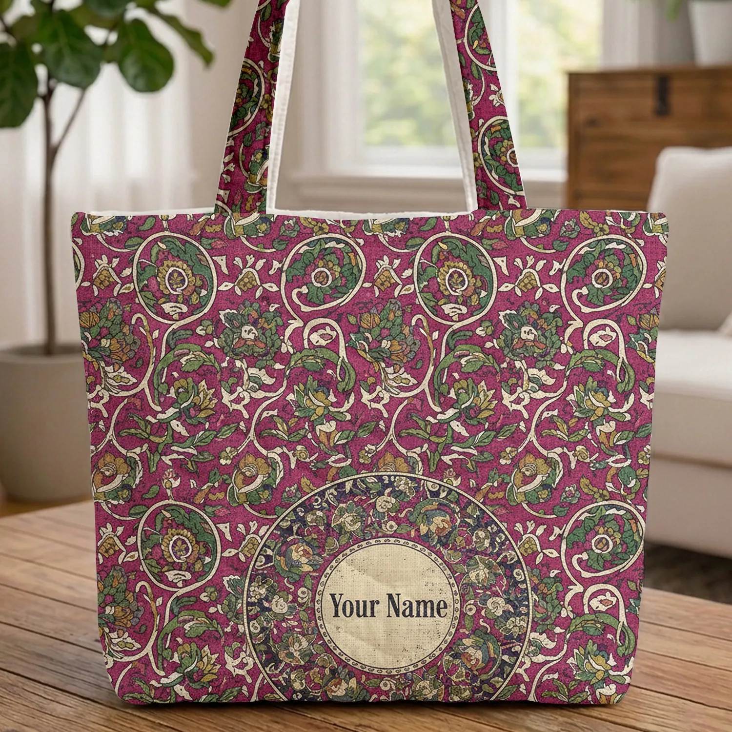 Ornate Botanical Floral Paisley Ikat Medallion - Global Inspired Gift Quilted Tote Bag - 1