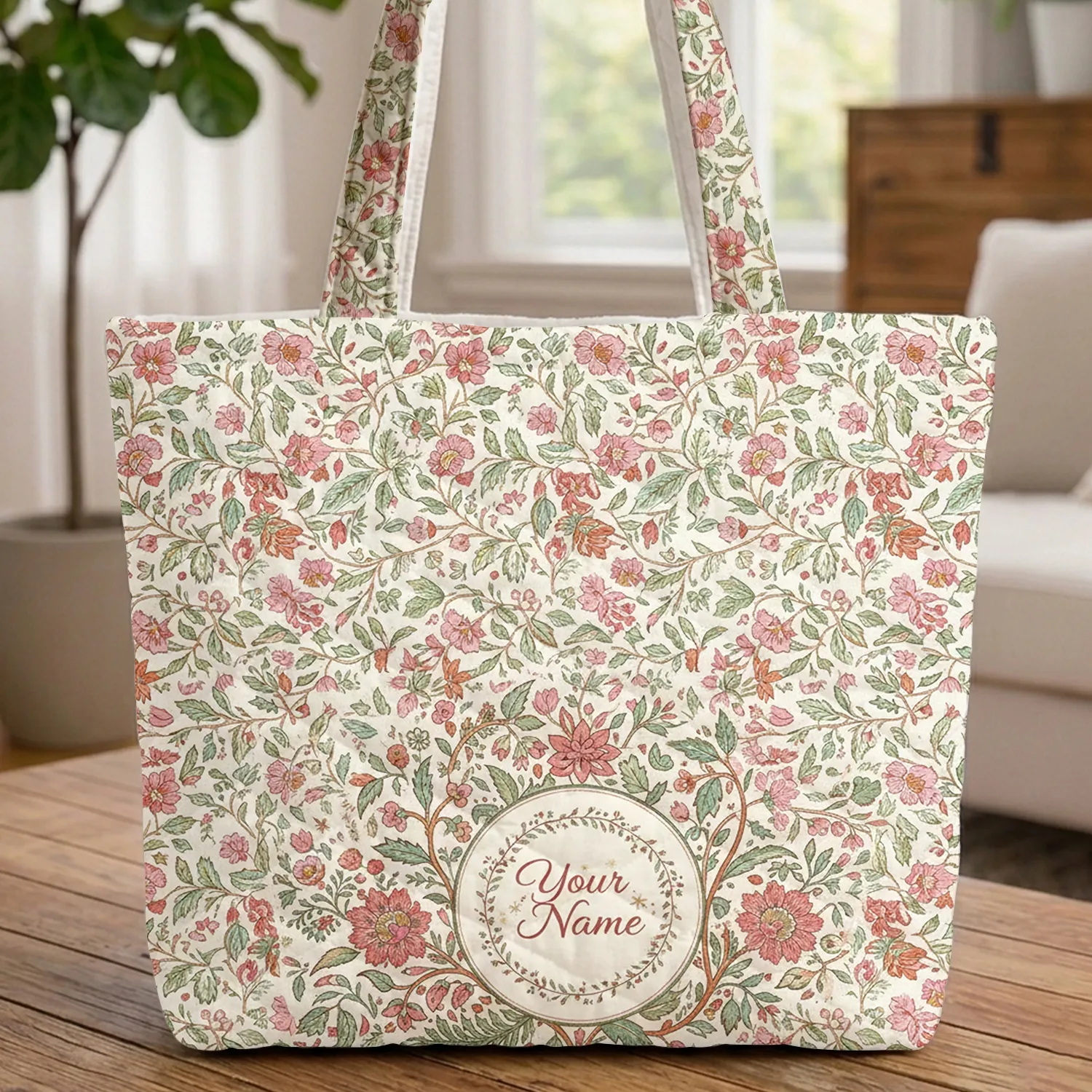 Lush Botanical Flowering Vines Berries Wreath Everyday Gift Quilted Tote Bag - 1