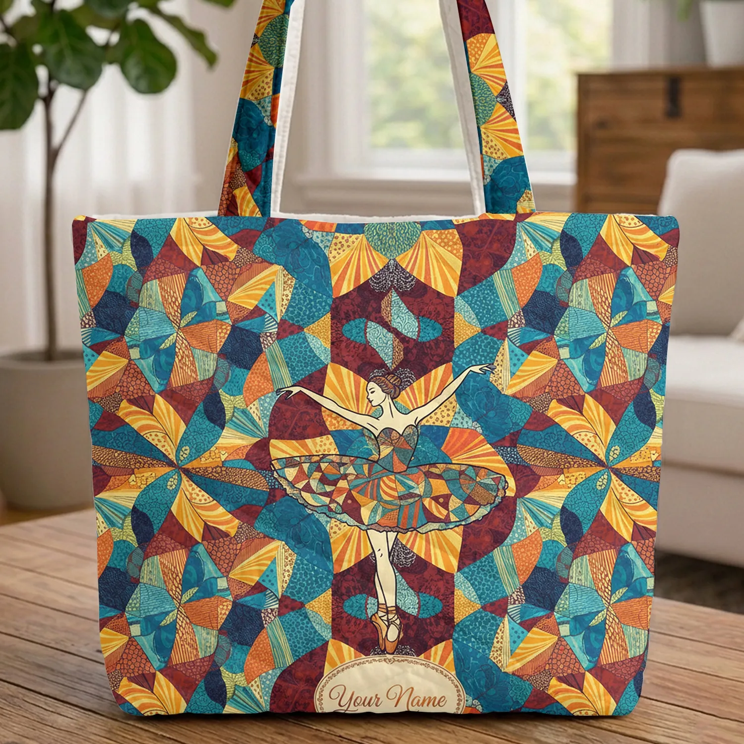 Ballerina in Arabesque Pose Personalized Name - Everyday Dance Enthusiast Gift Quilted Tote Bag - 1