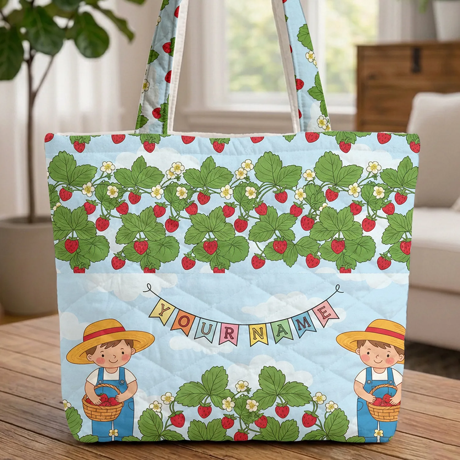 Bohemian Strawberry Farm Quilted Tote Bag Suitable for Travel, Beach, Camping & Gym - Multicolor Quilted Luggage Bag with Strawberry, Hand Washable for Vacation Adventures, Carryall for & - 1