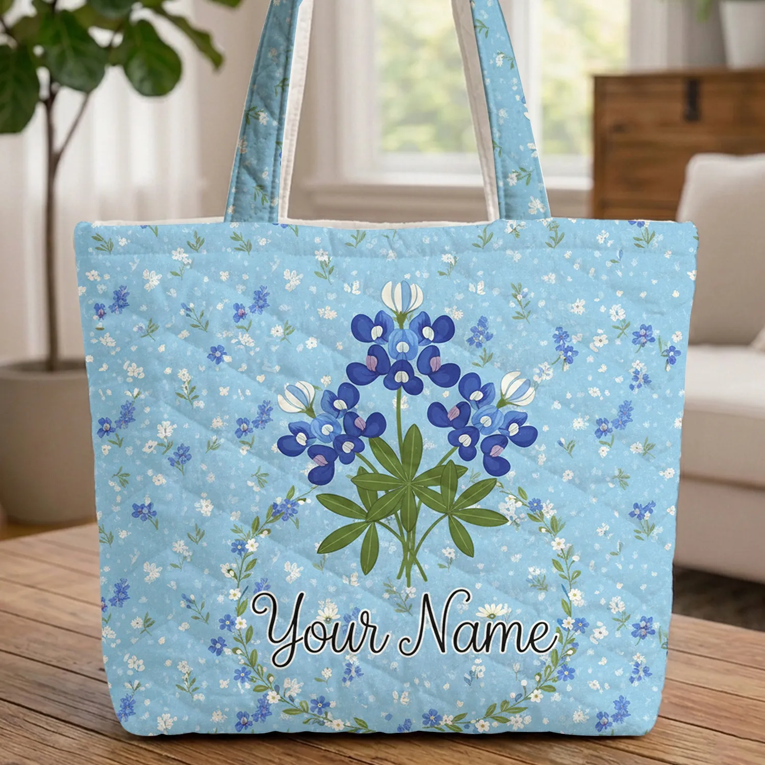 Bluebonnet Wildflower Bloom - Spring Floral Everyday Accessory Quilted Tote Bag - 1