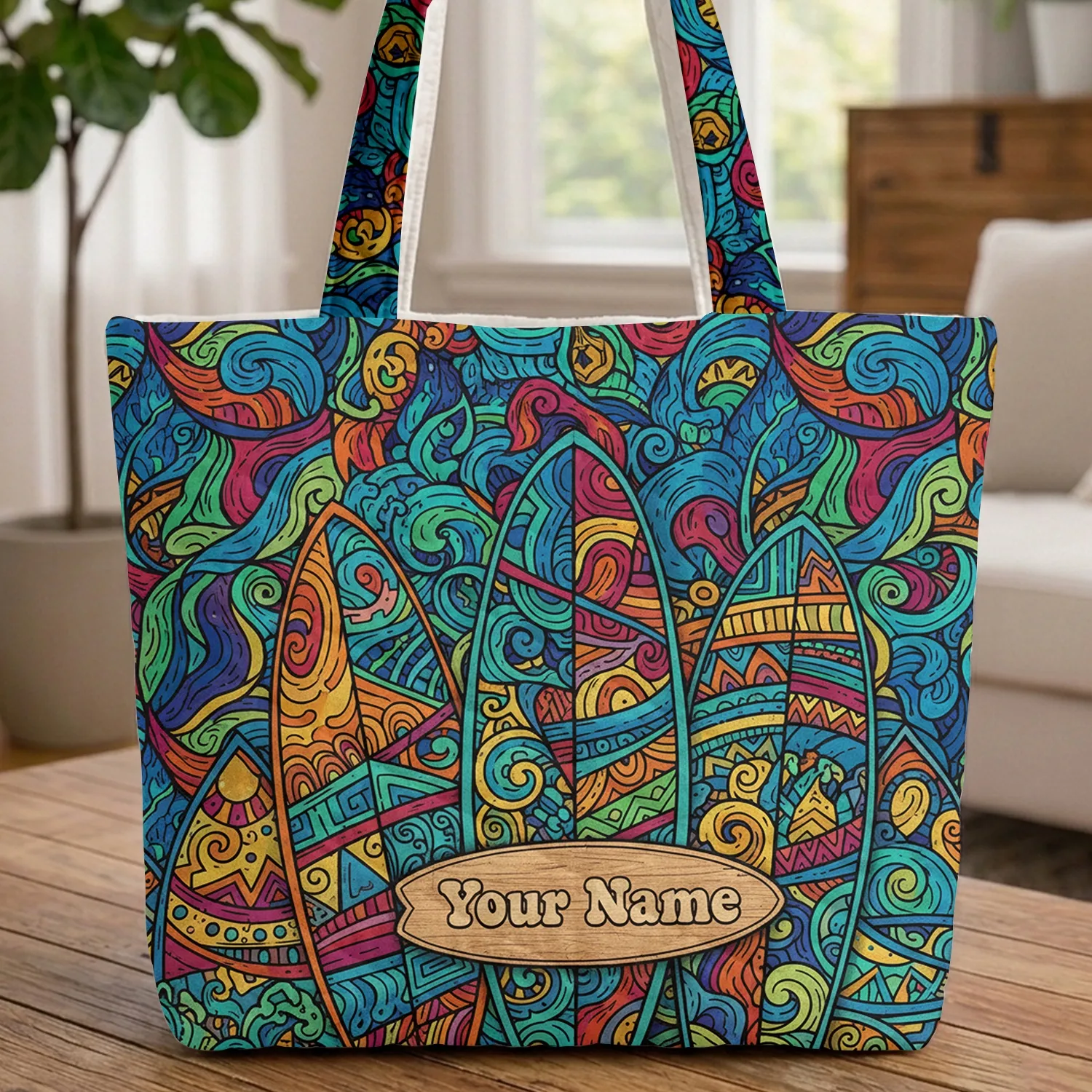 Vibrant Surfboards Ocean Swirl 'Your Name' - Beach Life Gift Quilted Tote Bag - 1