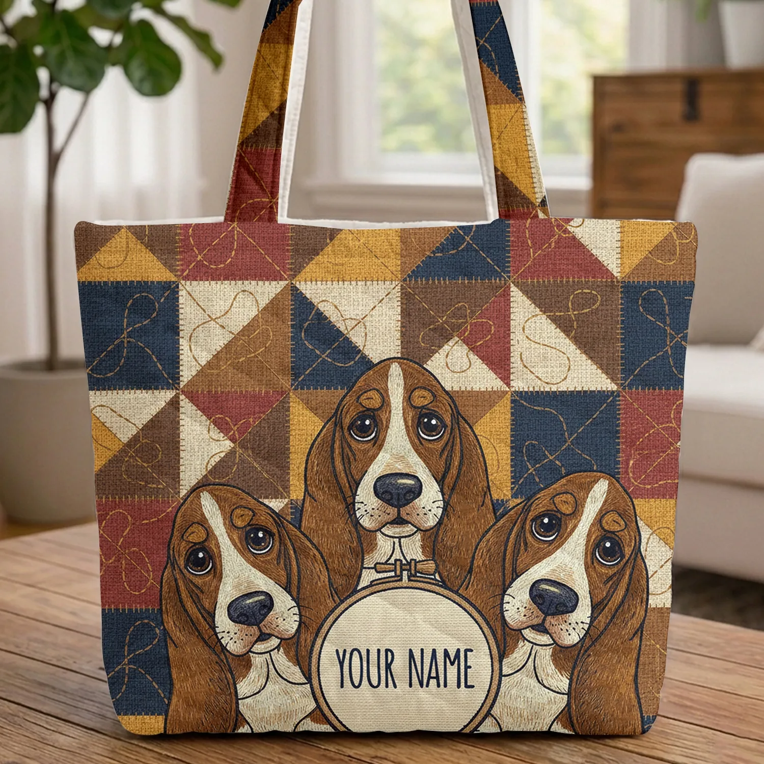 Basset Hound Dogs Quilt Frame Personalized Gift for Dog Lovers Quilted Tote Bag - 1