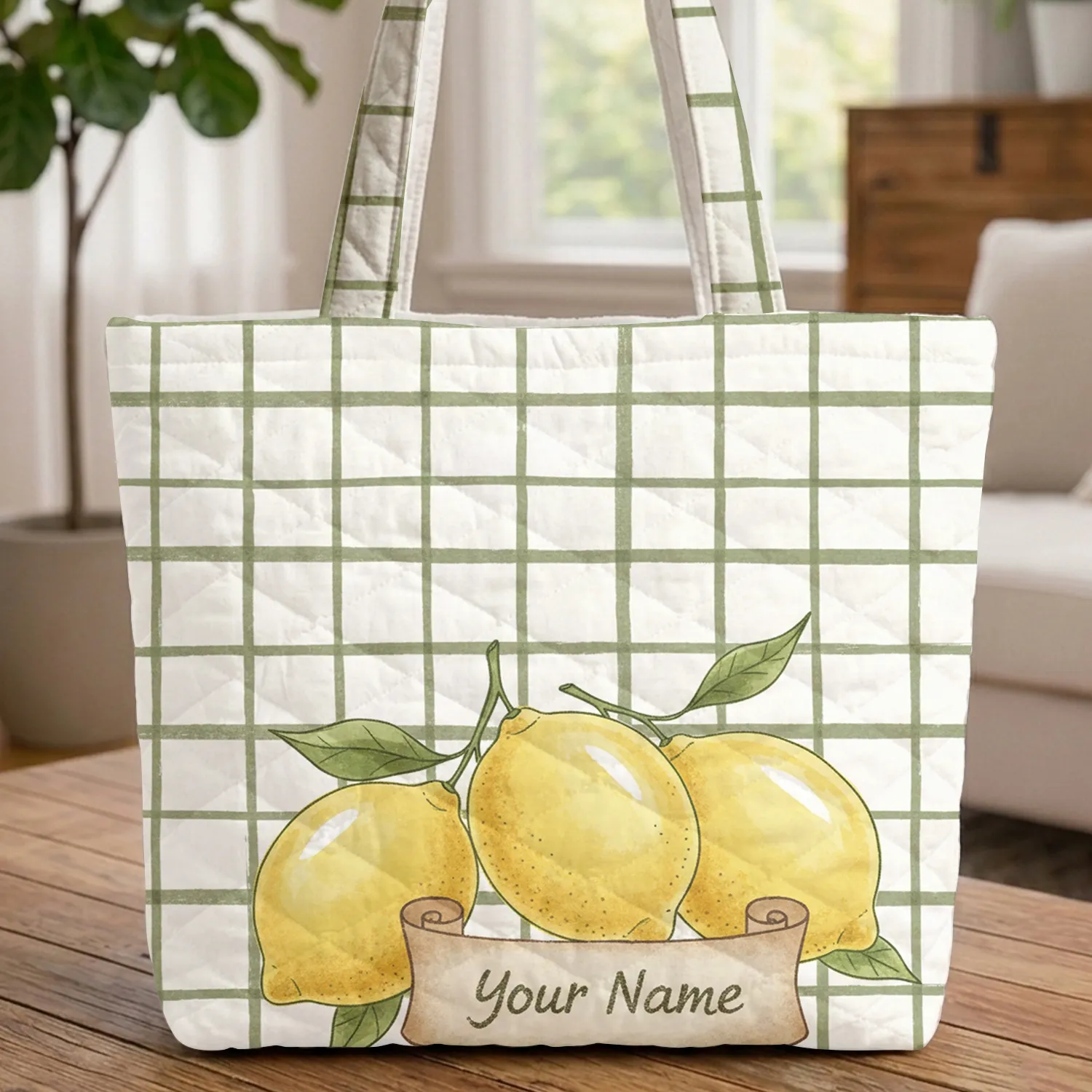 Irregular Grid Lemons Wabi-Sabi Rustic Home Decor Gift Quilted Tote Bag - 1