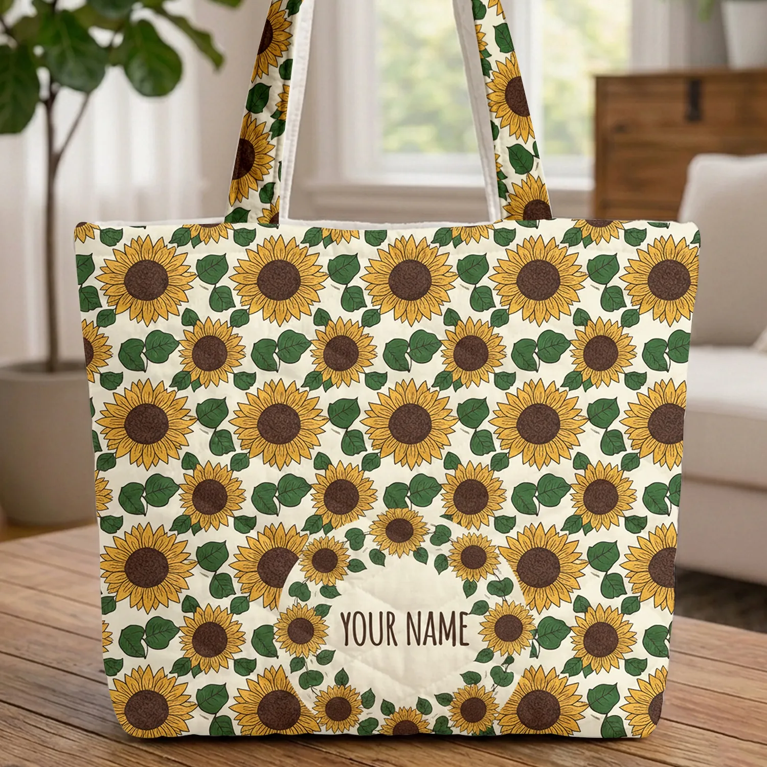 Indian Golden Yellow Sunflower Wreath - Everyday Carry Gift for Nature Lovers Quilted Tote Bag - 1