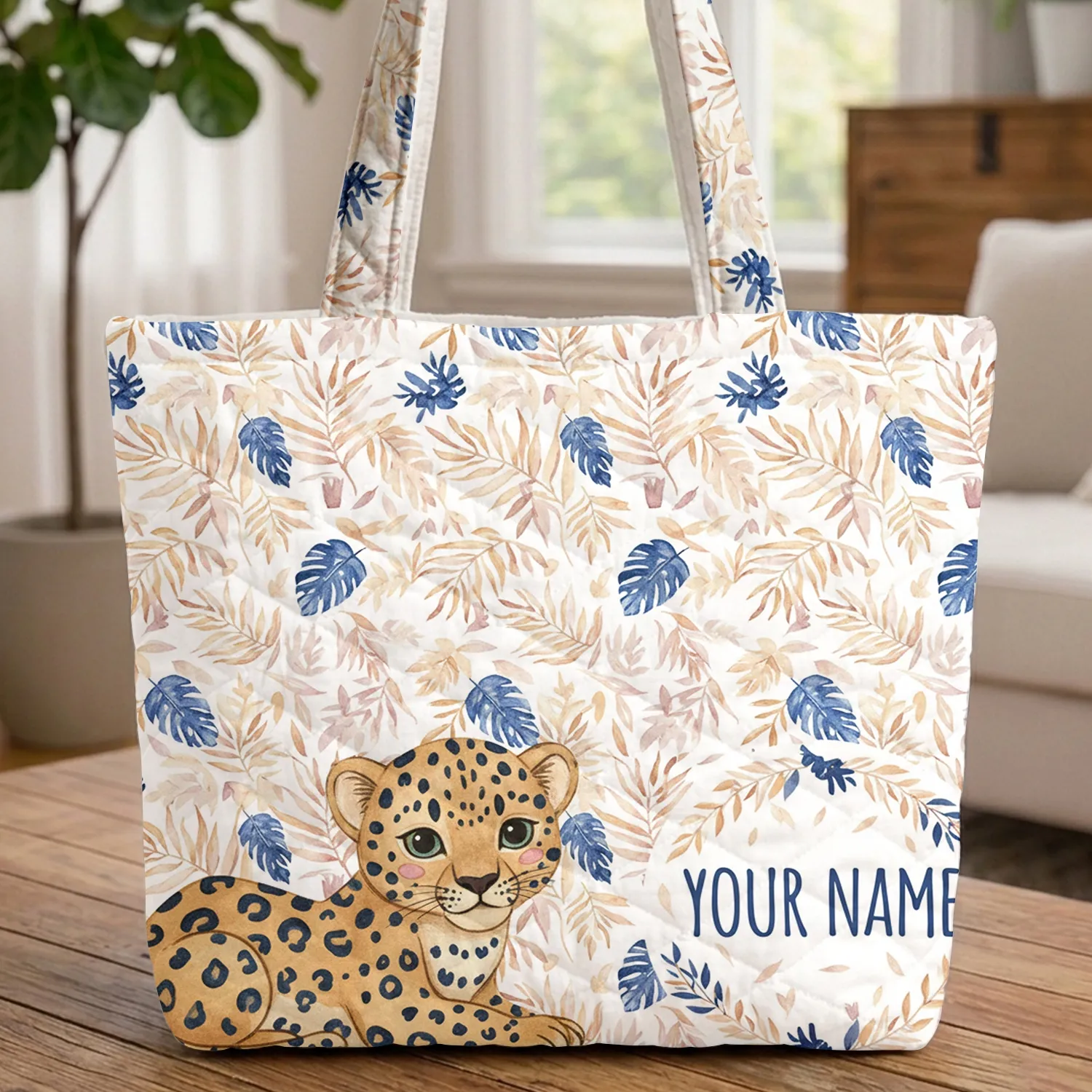 Leopard Cub Jungle Leaves Garland - Wildlife Lover Everyday Gift Quilted Tote Bag - 1