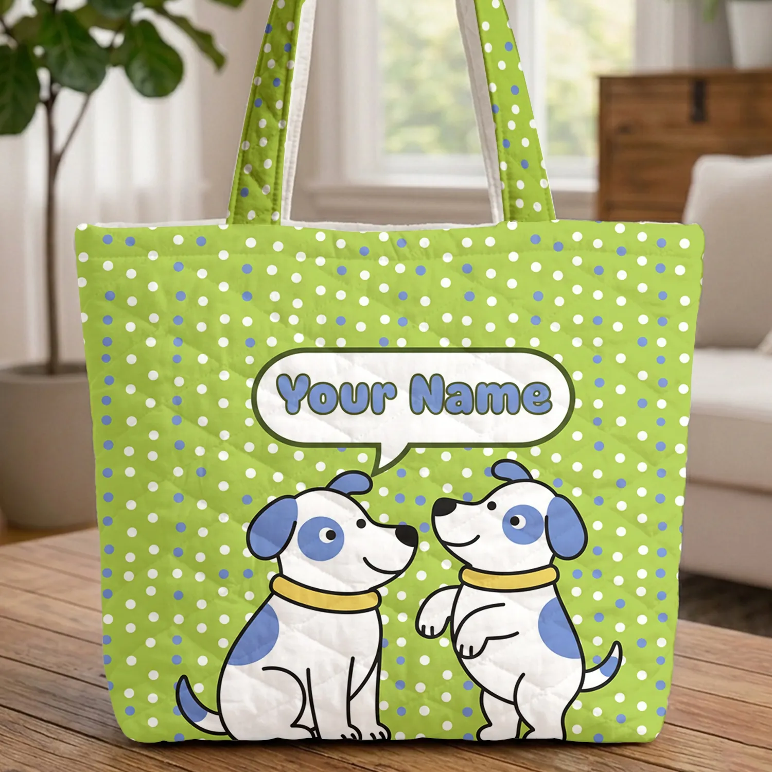 Dogs Personalized Name Bubble - Everyday Tote Gift for Dog Lovers Quilted Tote Bag - 1